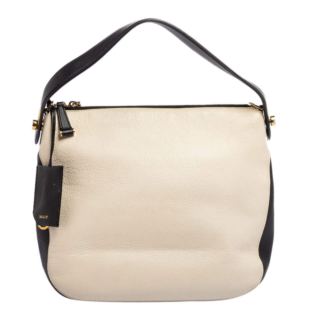 Pre Owned Bally Cream/Black Leather Fiona Crossbody Bag