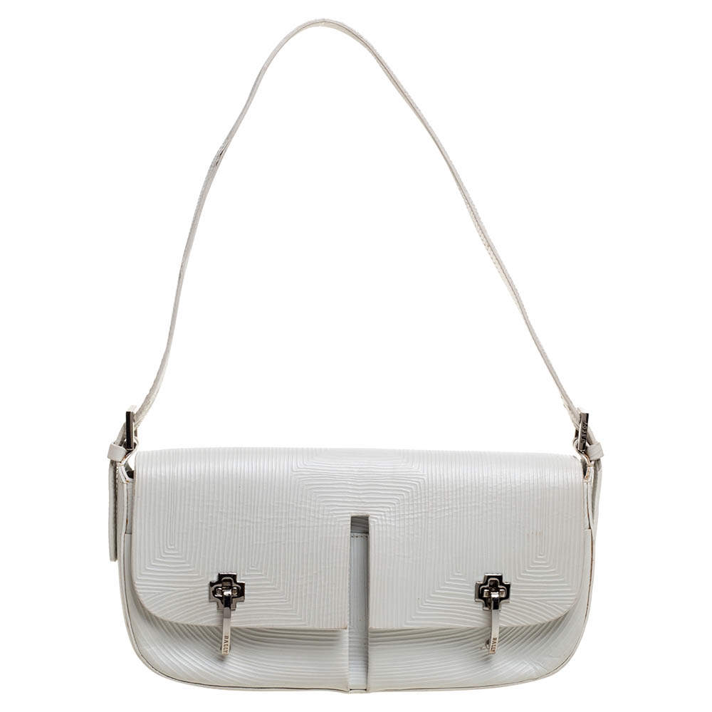 Bally White Textured Leather Double Pocket Flap Shoulder Bag Bally | TLC
