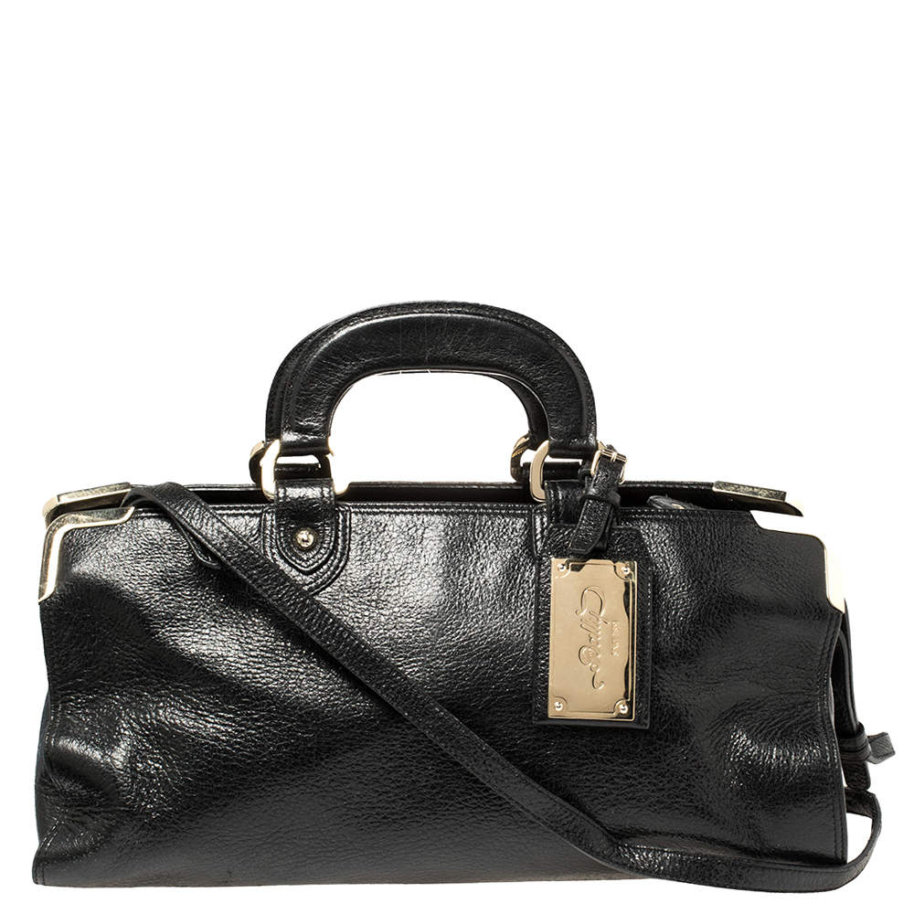 Bally Shimmery Black Leather Satchel