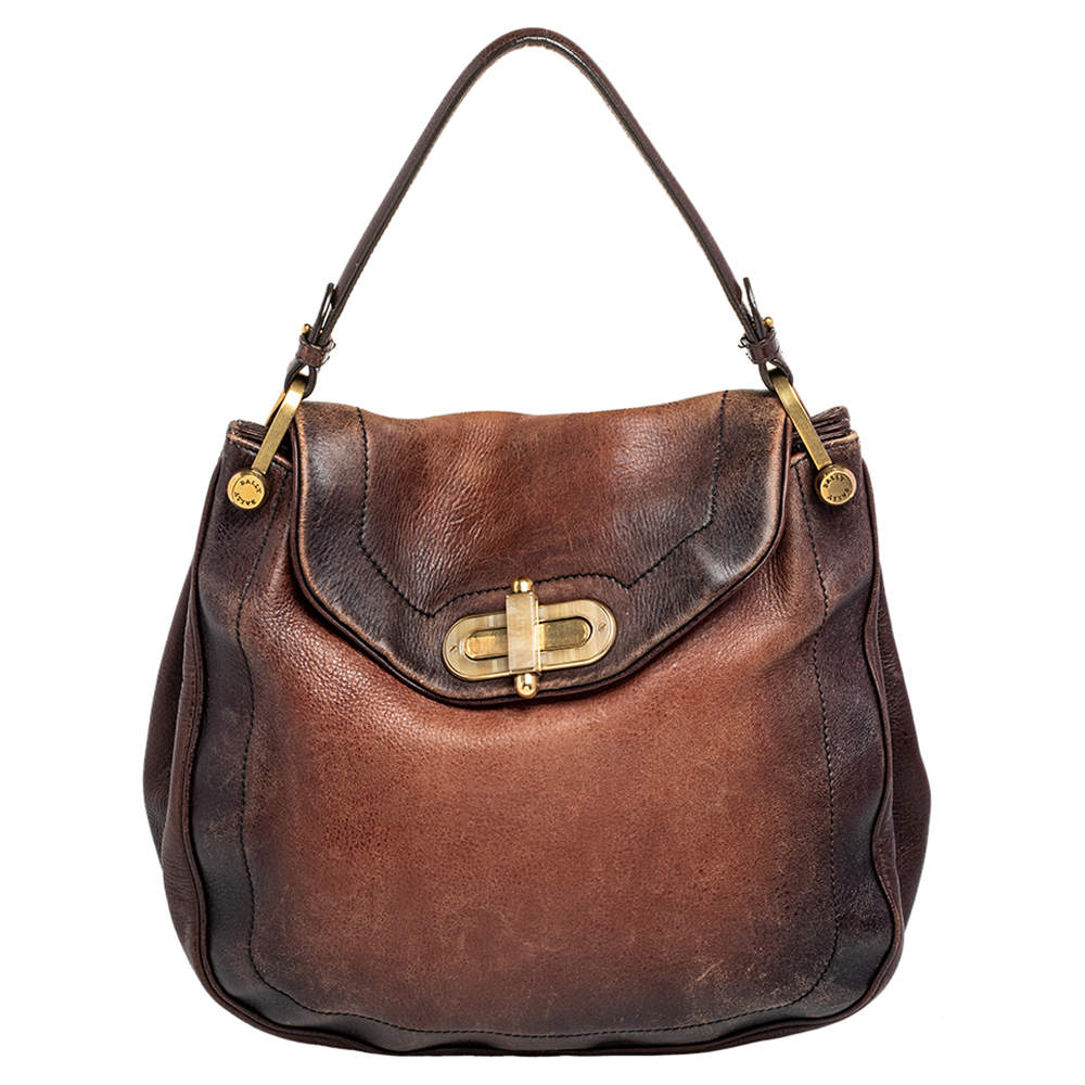 Pre Owned Bally Brown/Black Leather Flap Hobo