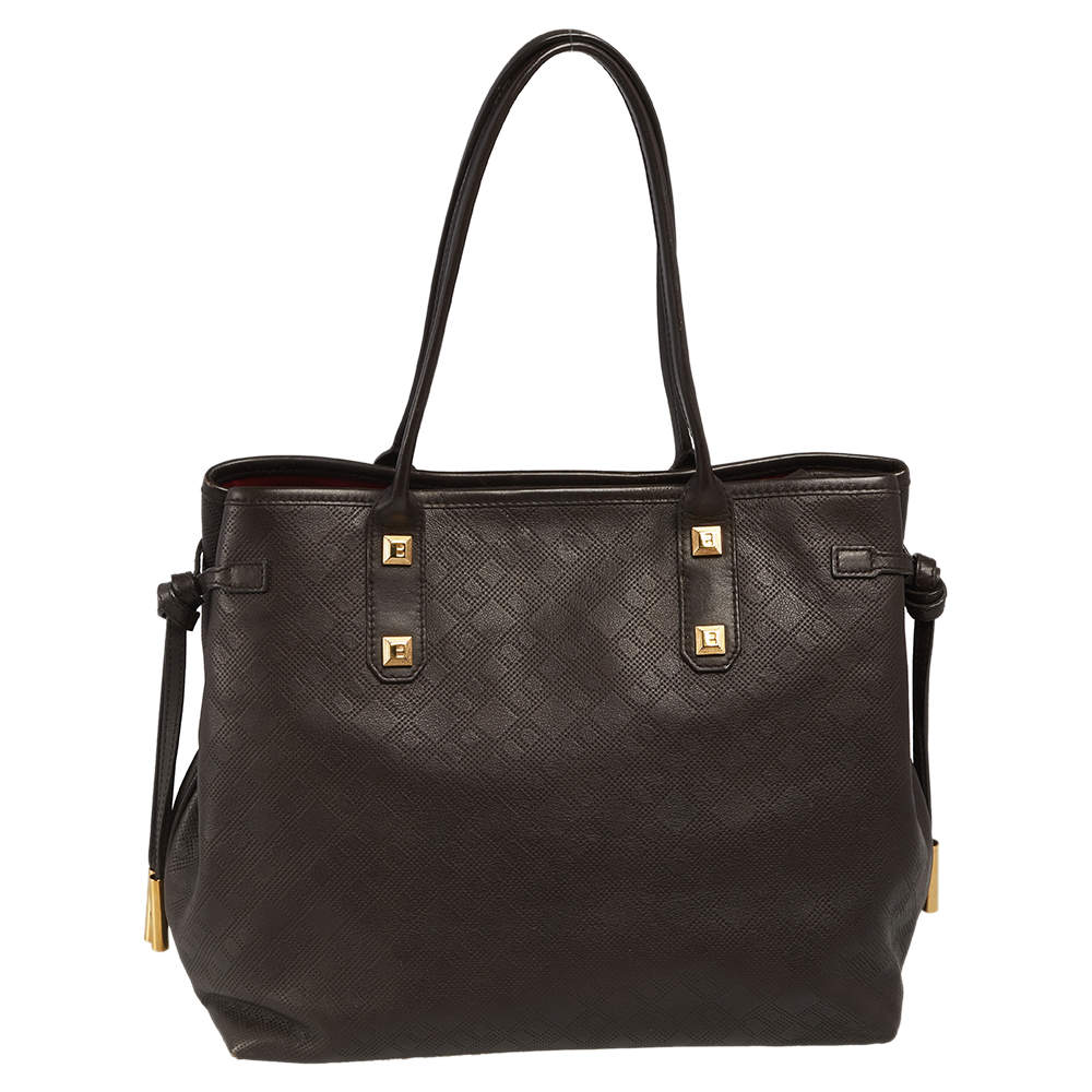 Pre Owned Bally Dark Brown Textured Leather Tote