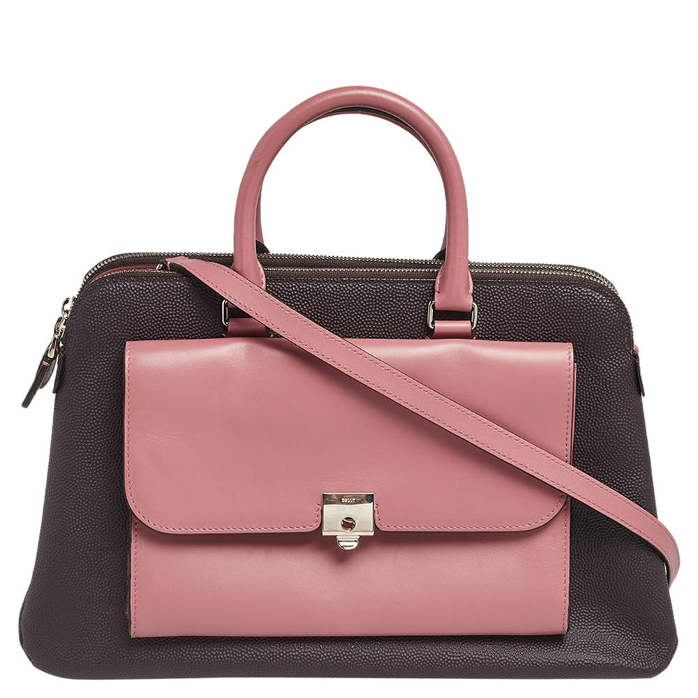 Bally Wine Leather Double Zip Front Pocket Satchel