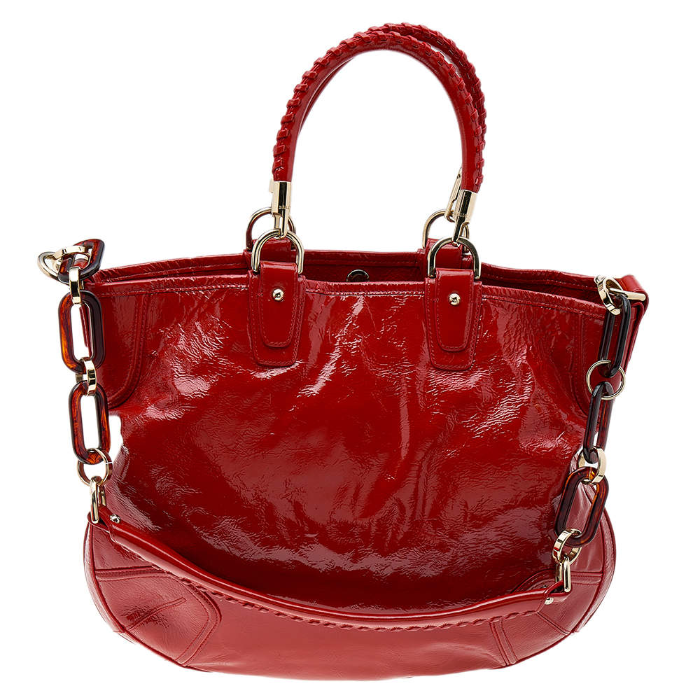Bally Bright Orange Patent Leather Jana Tote