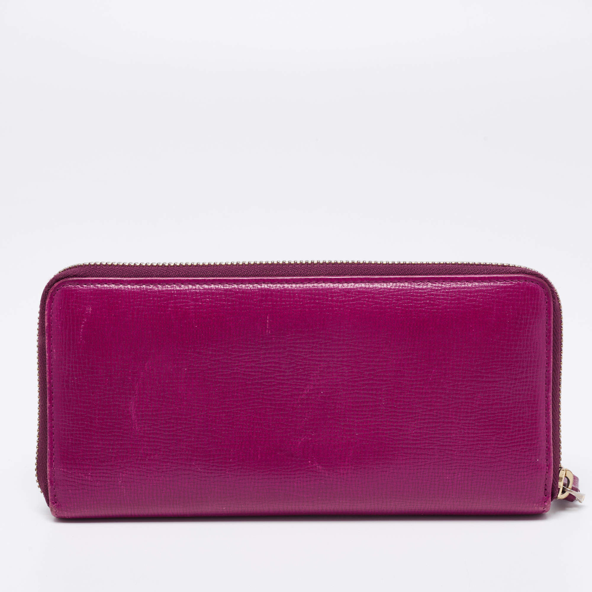 Bally Purple Leather Zip Around Wallet