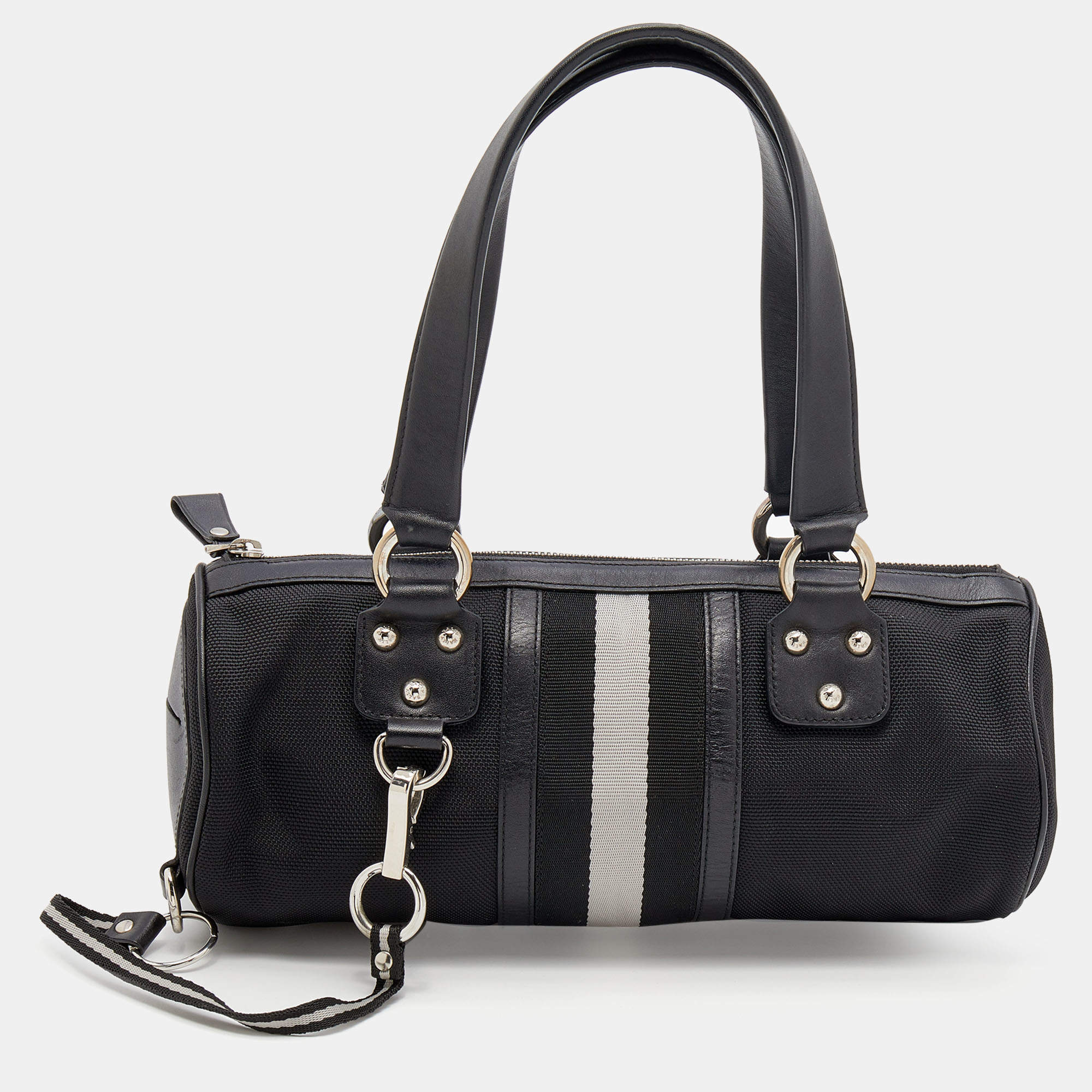 Bally Black Nylon and Leather Boston Bag