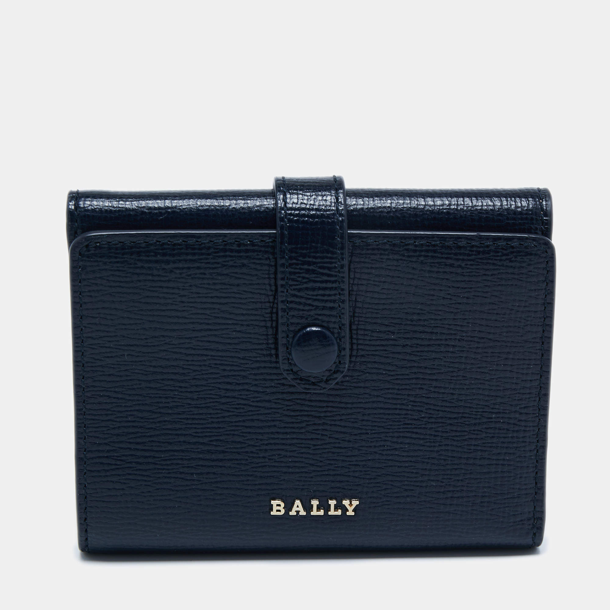Pre Owned Bally Navy Blue Leather Trifold Compact Wallet