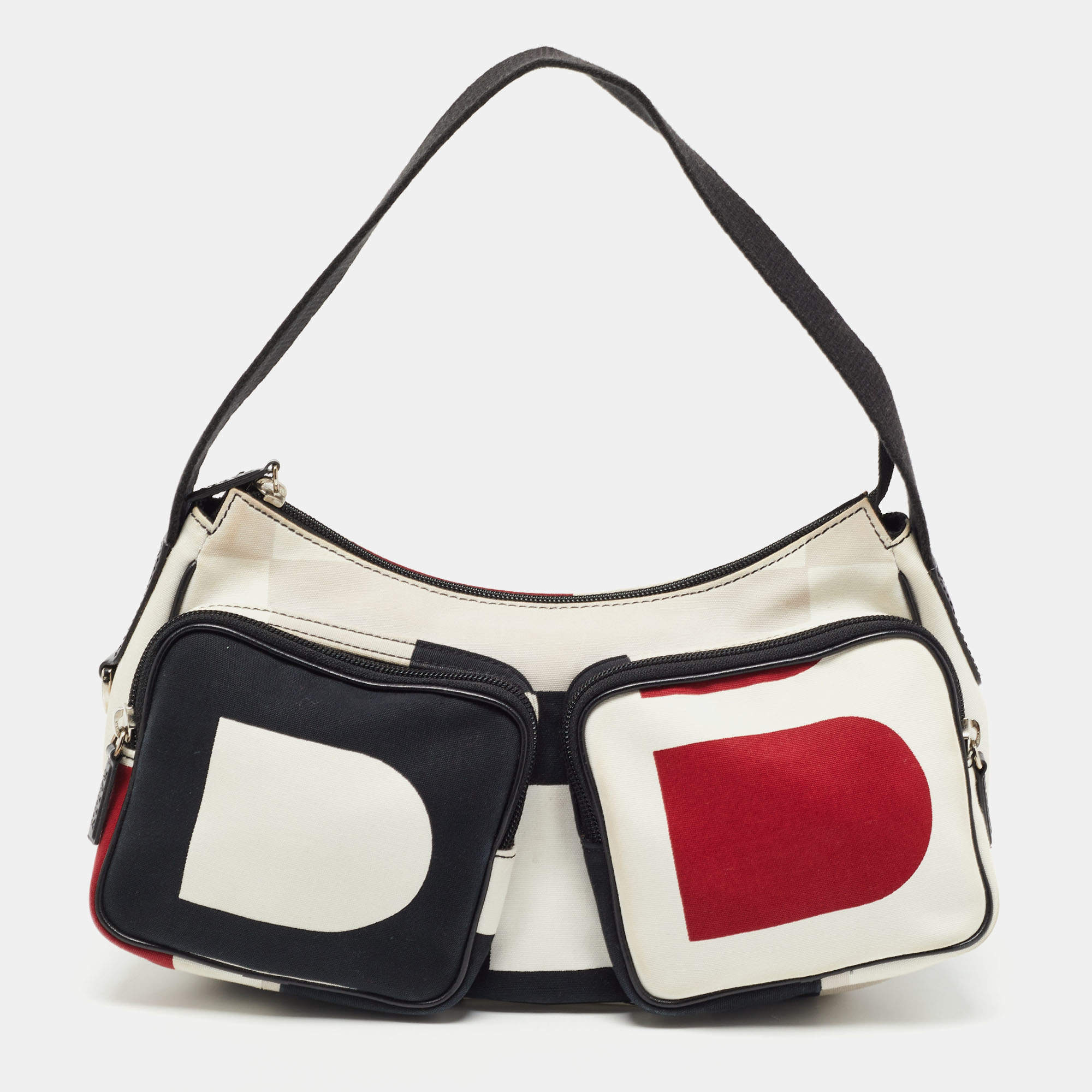 Pre Owned Bally Multicolor Canvas and Leather Double Pocket Hobo