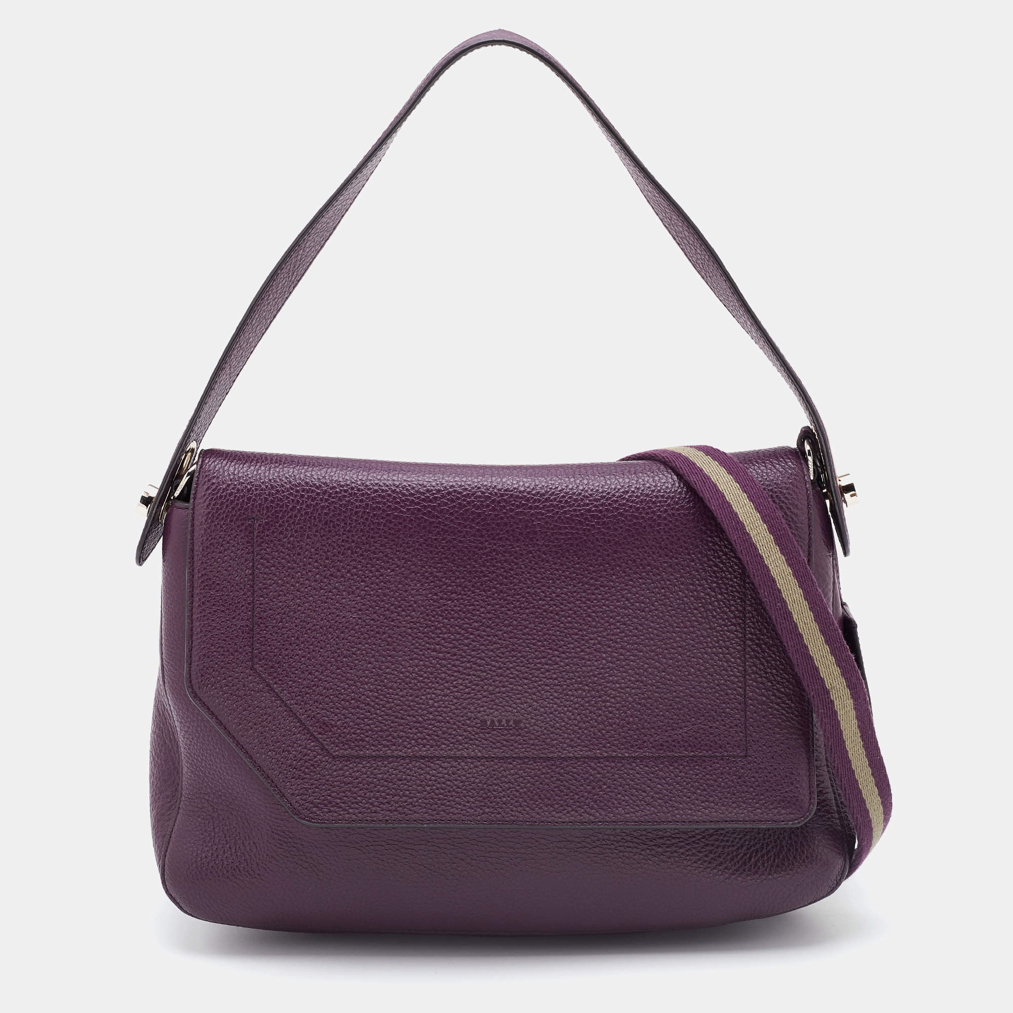 Pre Owned Bally Purple Leather Flap Shoulder Bag