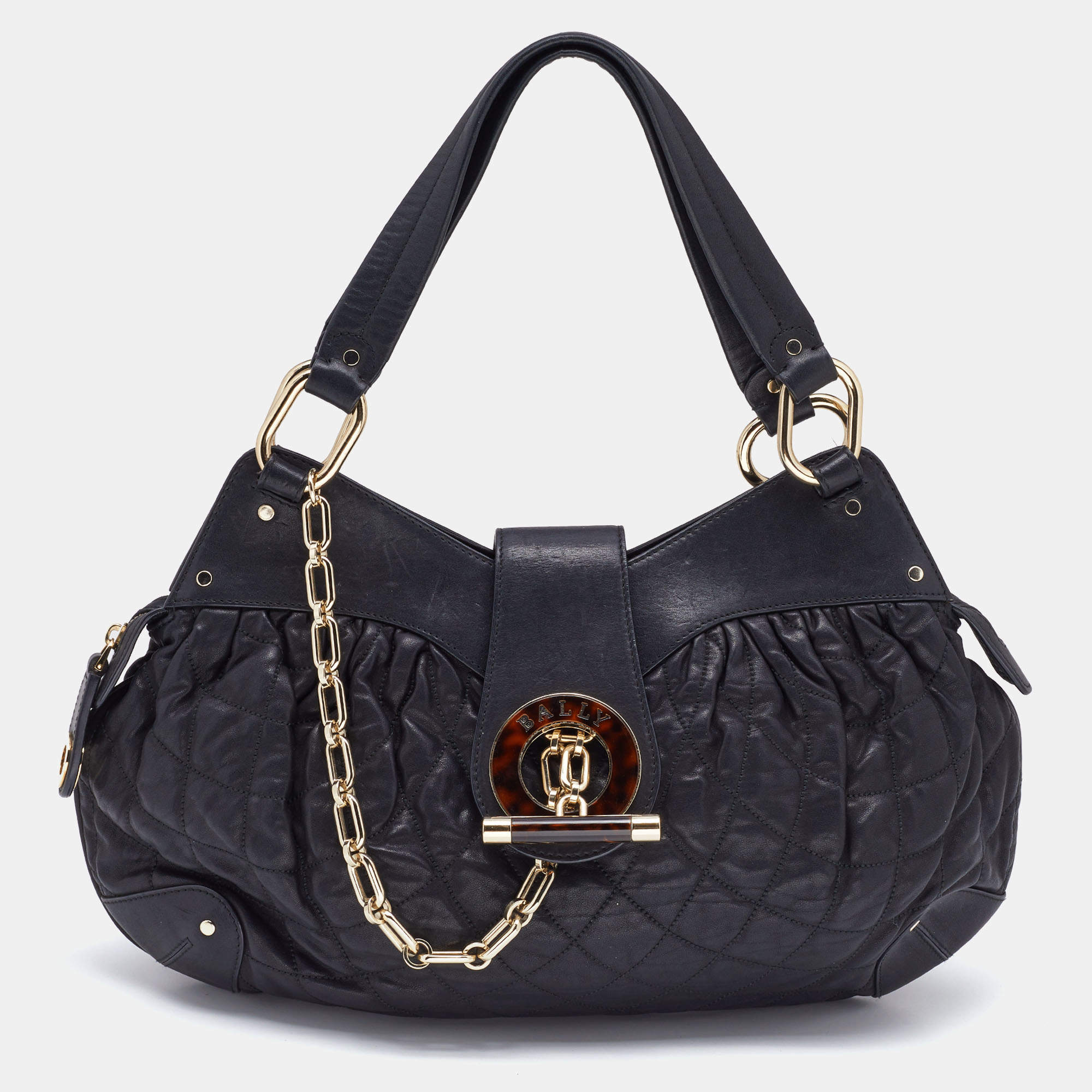 Pre Owned Bally Black Quilted Leather Moreen T Hobo