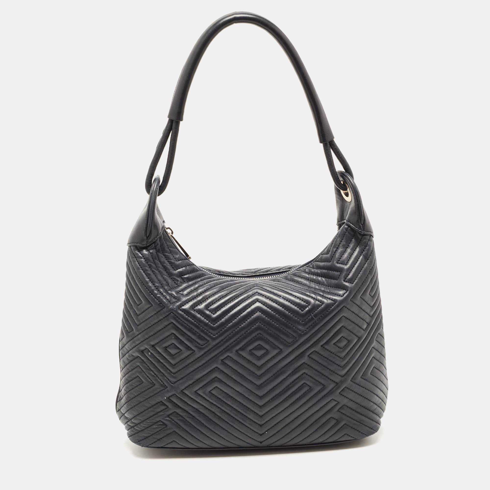Pre Owned Bally Black Quilted Leather Zip Shoulder Bag