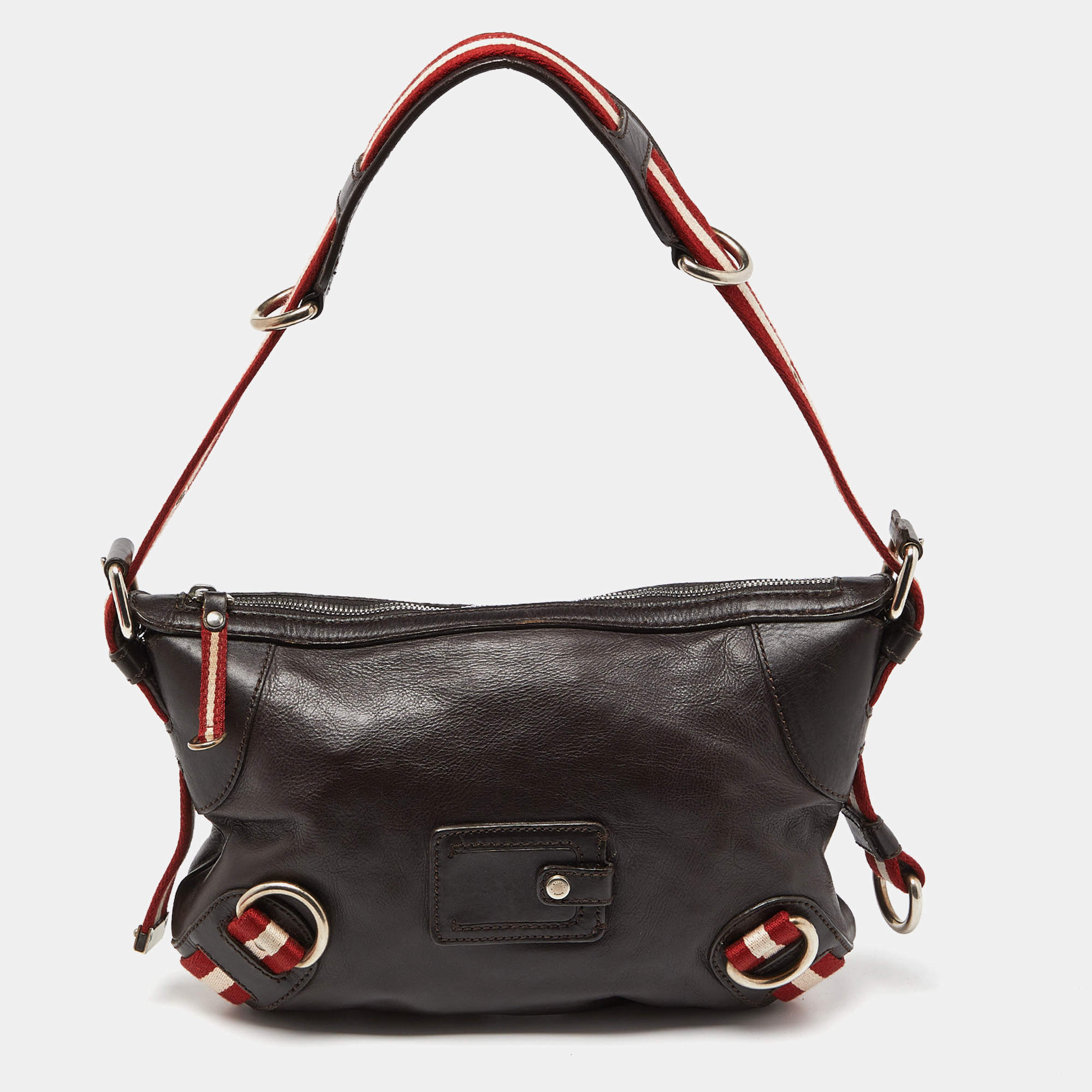 Pre Owned Bally Brown Leather Top Zip Hobo