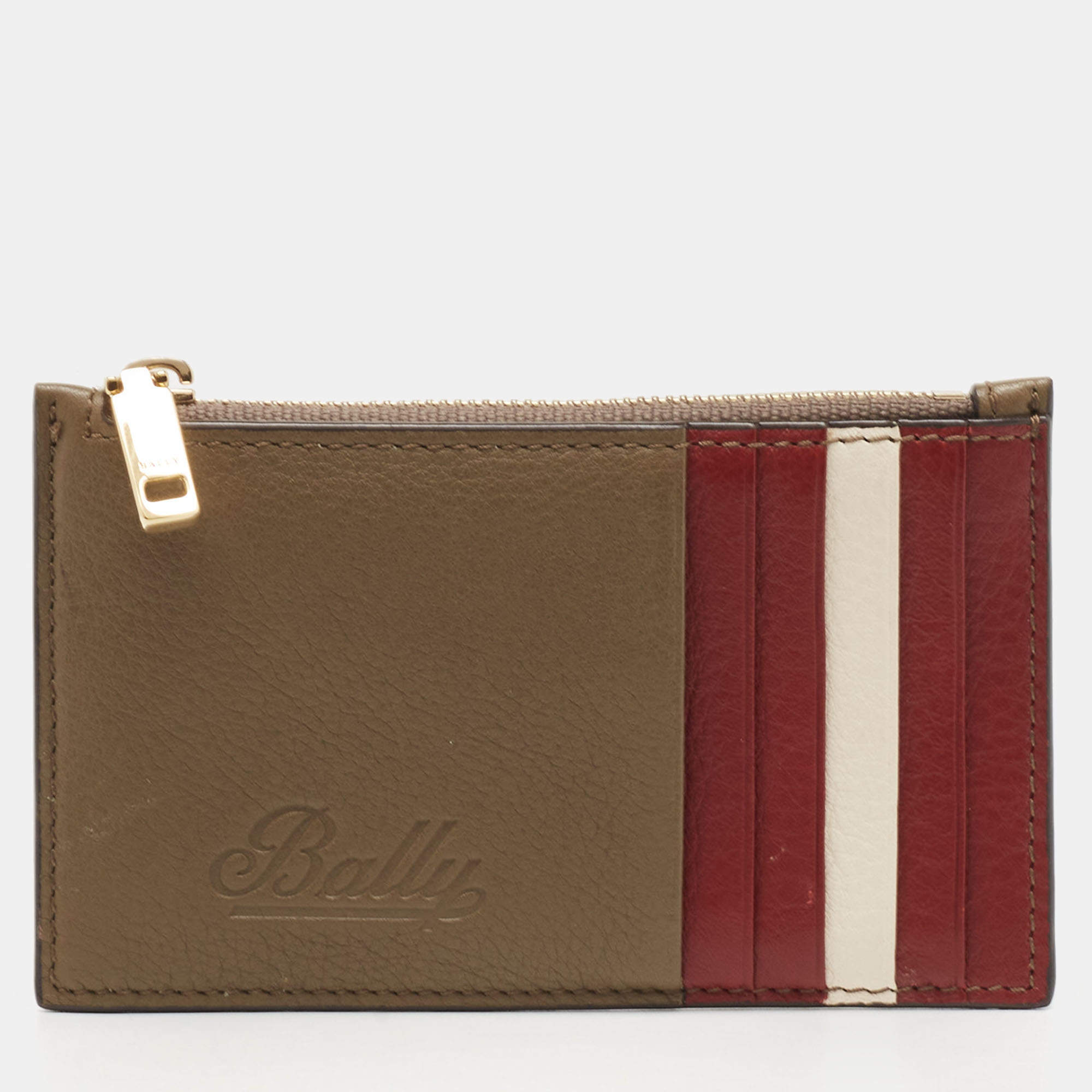 Bally Tricolor Leather Zip Card Holder
