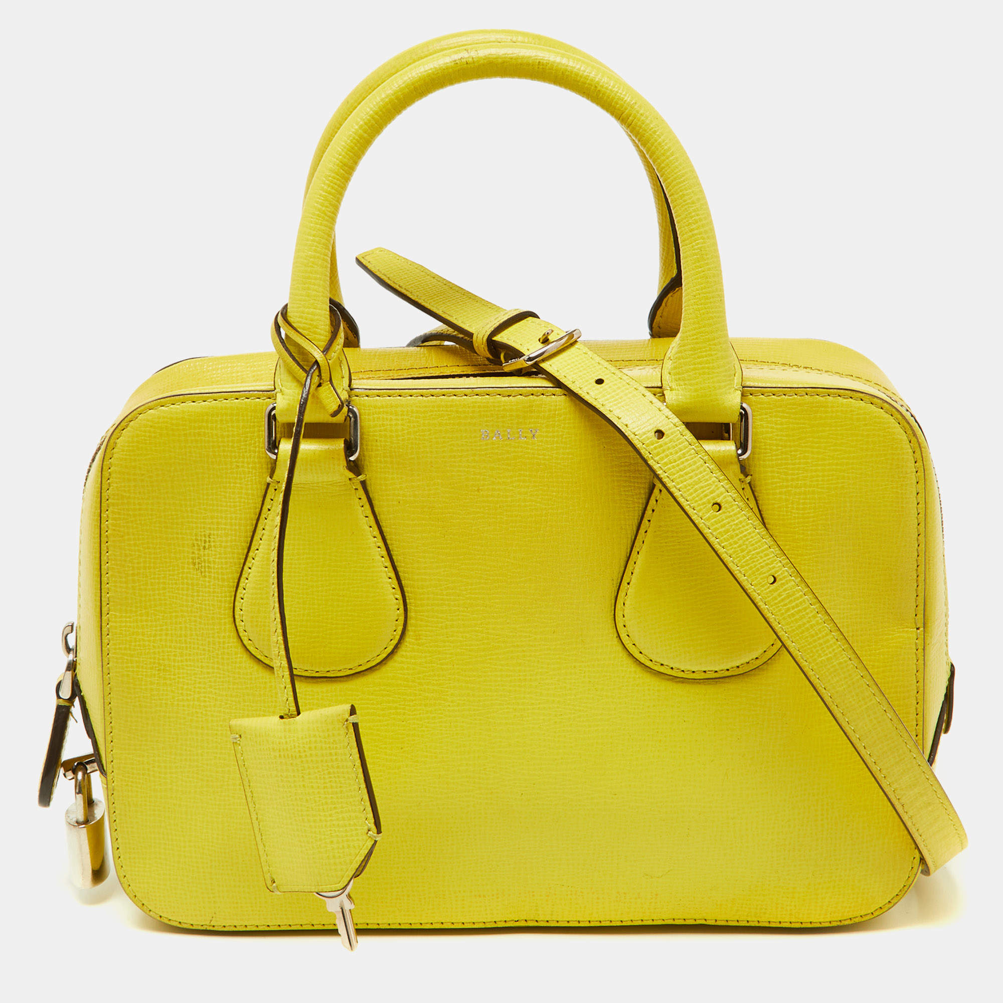 Bally Yellow Leather Camera Crossbody Bag