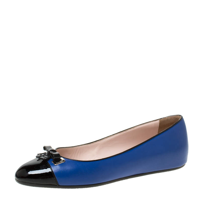 Bally Blue/Black Leather Bow Ballet Flats Size 37.5