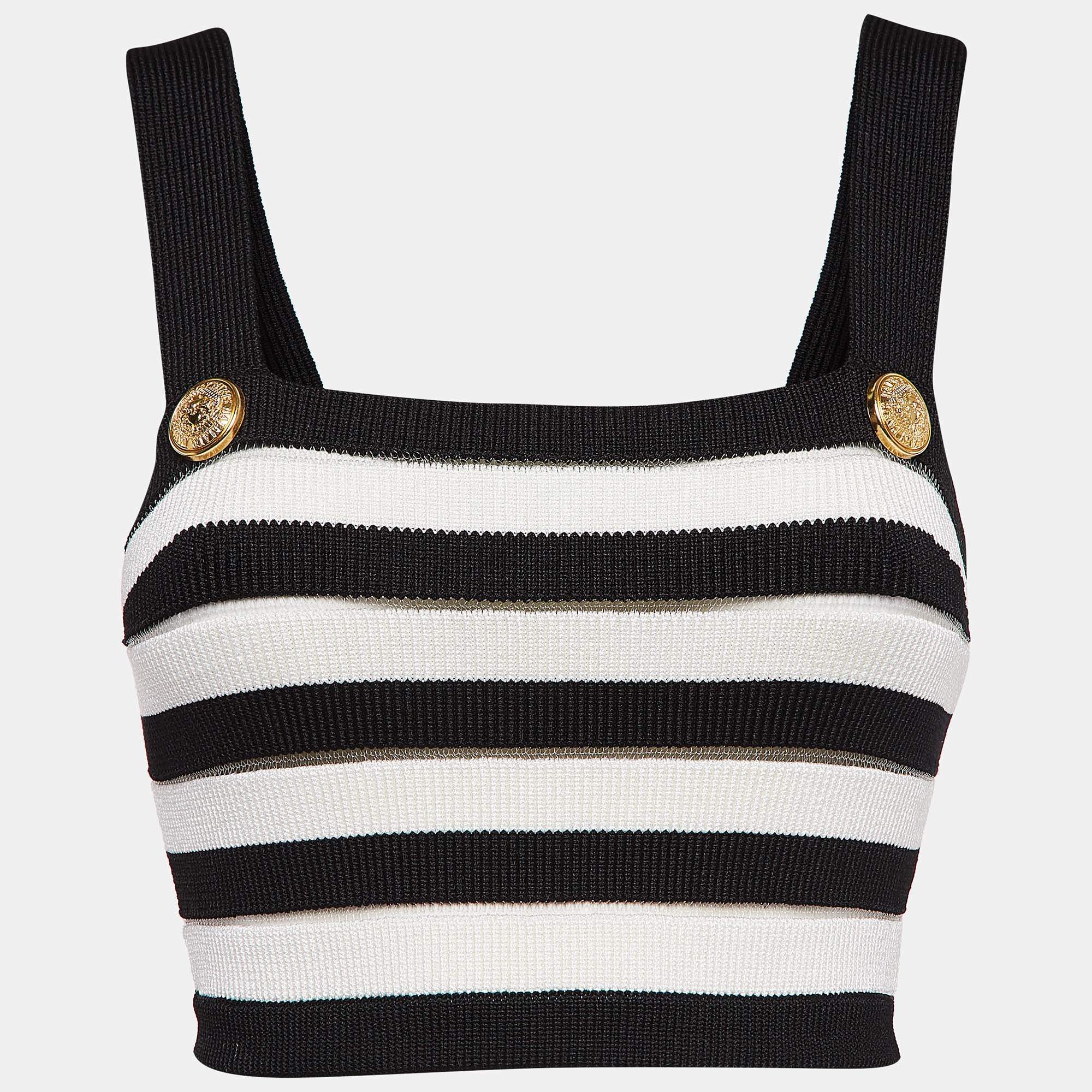 Balmain Black/White Knitted Crop Top M