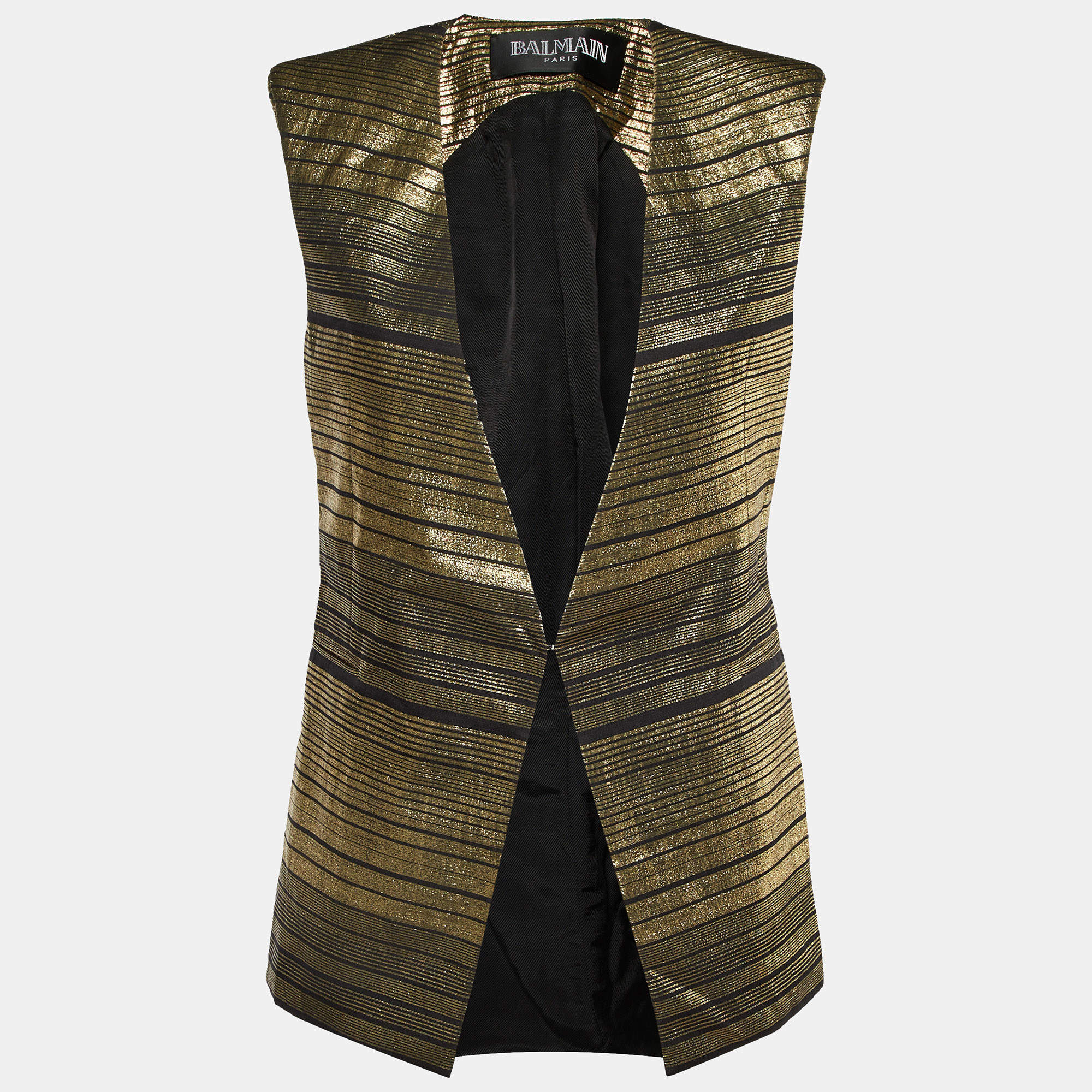 Pre Owned Balmain Gold Lurex and Silk Long Vest M
