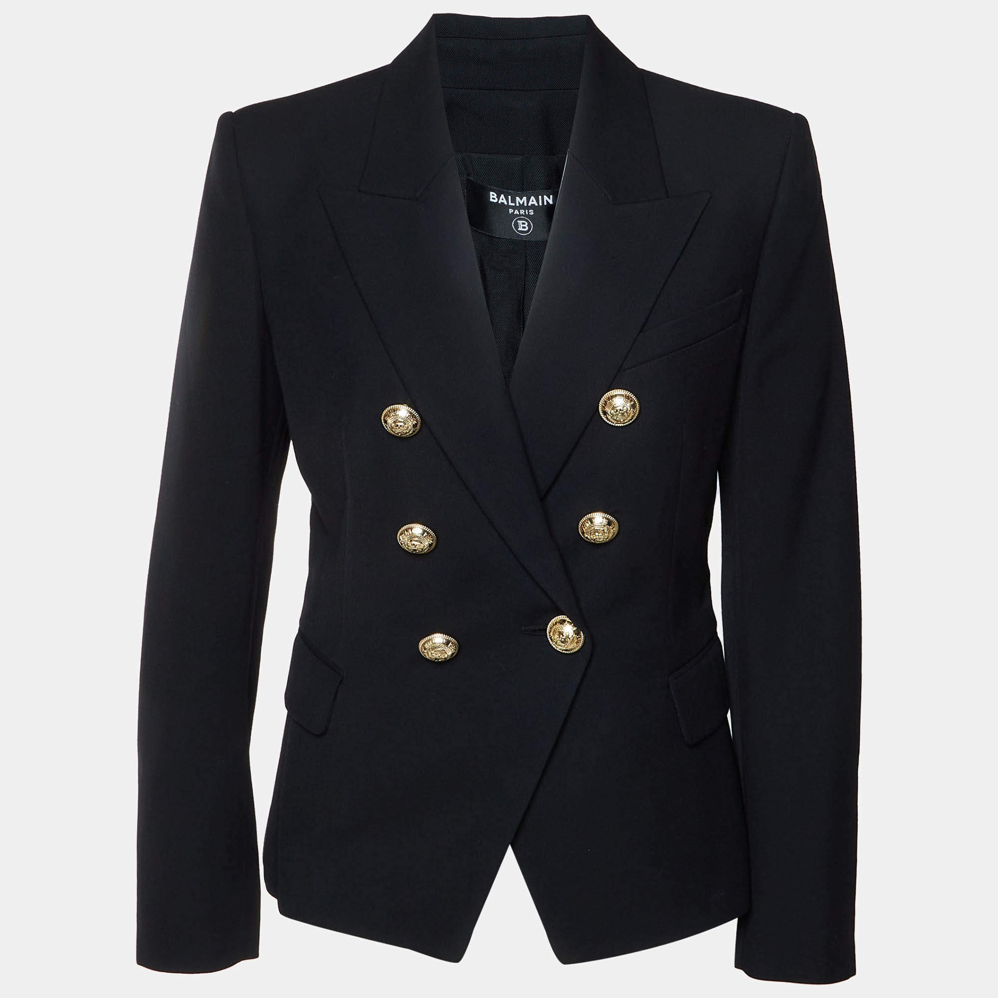 Pre Owned Balmain Black Gabardine Double Breasted Blazer L