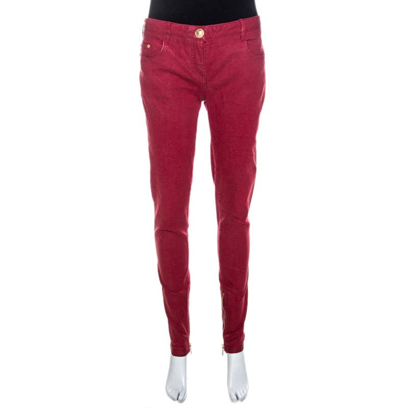 red coated jeans