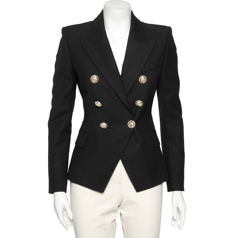 Pre Owned Balmain Black Wool Crepe Double Breasted Blazer S