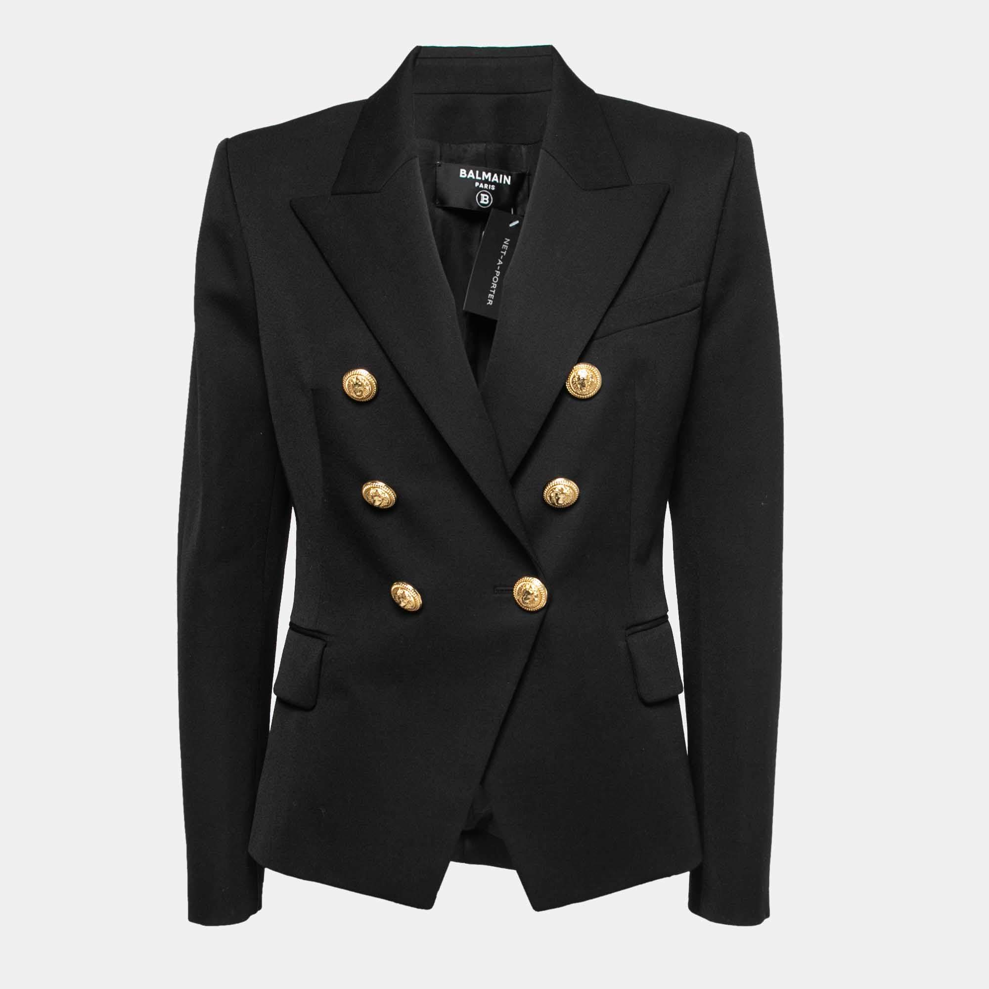 Pre Owned Balmain Black Wool Crepe Double-Breasted Blazer L