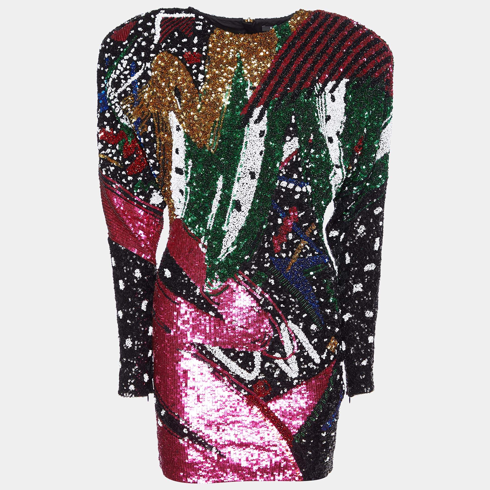 Pre Owned Balmain Multicolor Sequin Embellished Mini Dress S