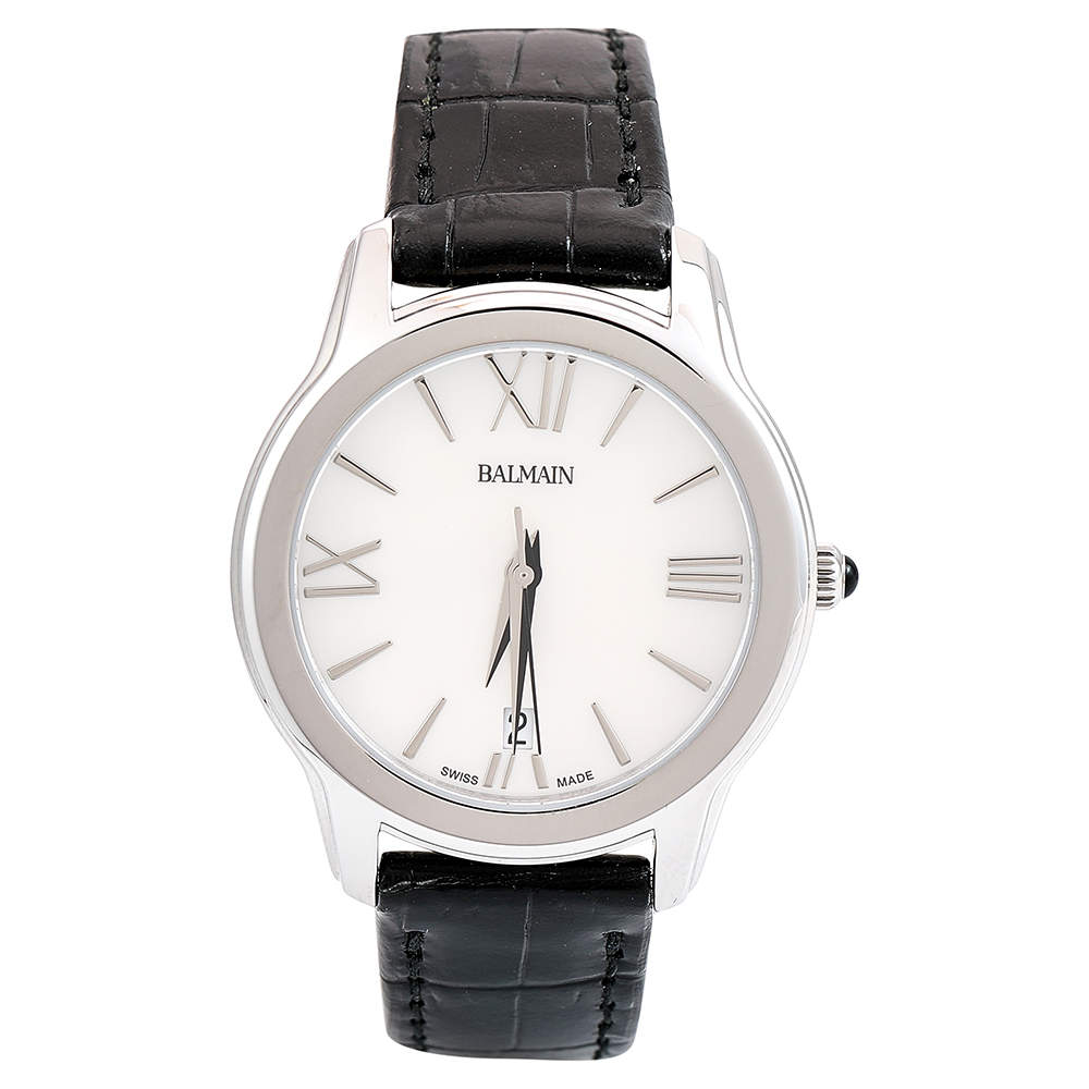 Pre Owned Balmain Mother of Pearl Stainless Steel Leather Dream B18913282 Women's Wristwatch 34 mm