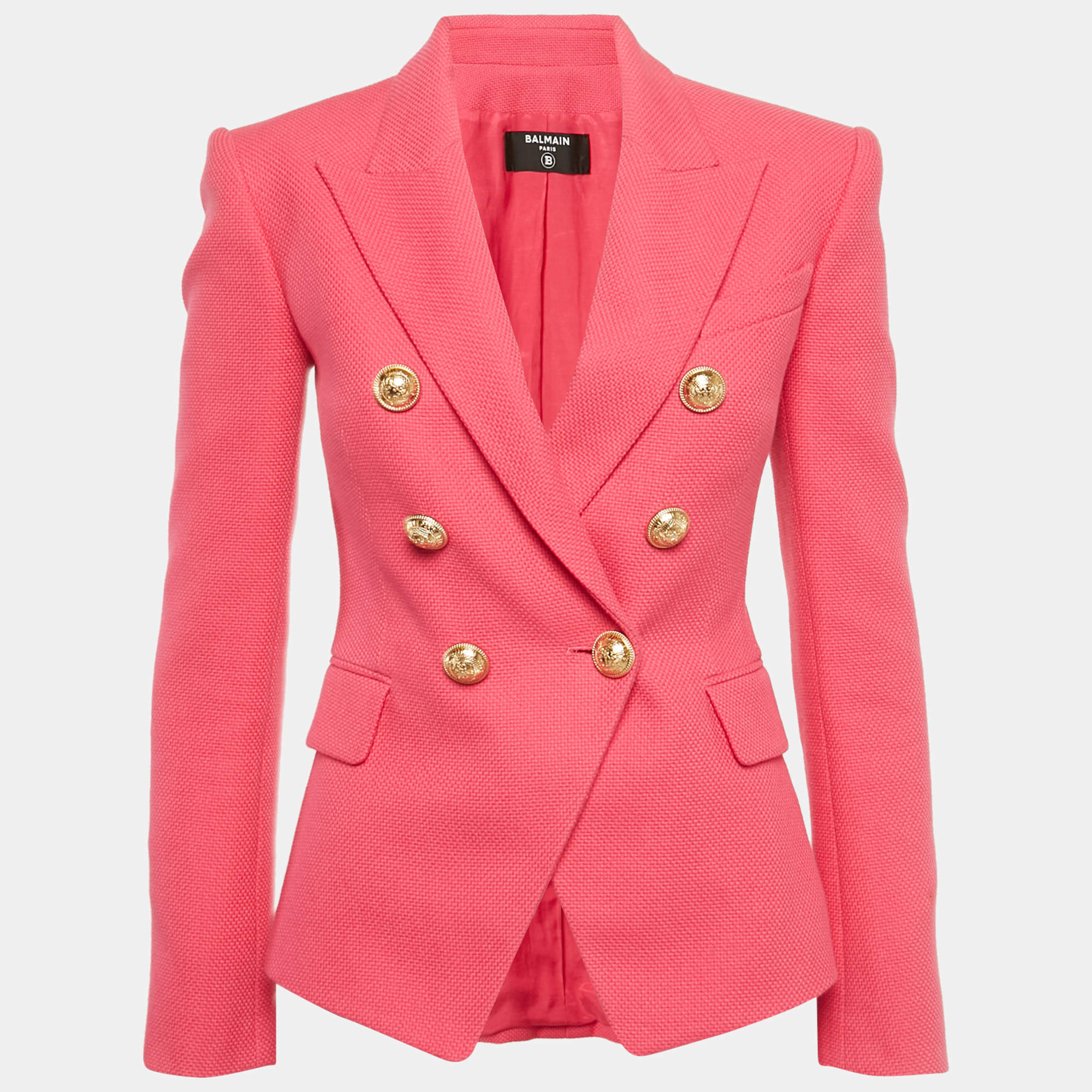 Balmain Paris Pink Cotton Double Breasted Blazer S