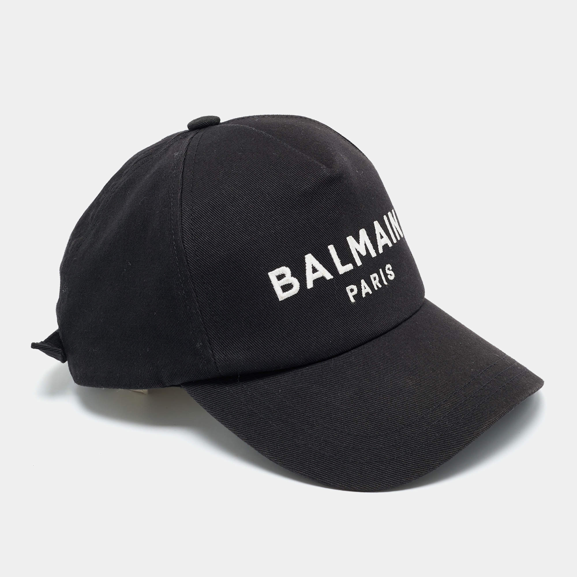 Pre Owned Balmain Black Logo Cotton Baseball Cap One Size 