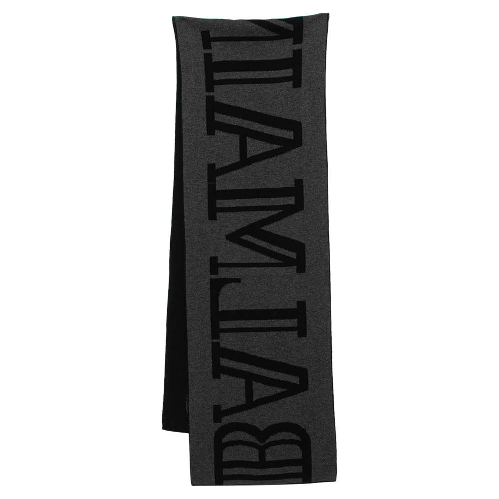 Balmain Black & Grey Logo Jacquard Cotton Muffler 