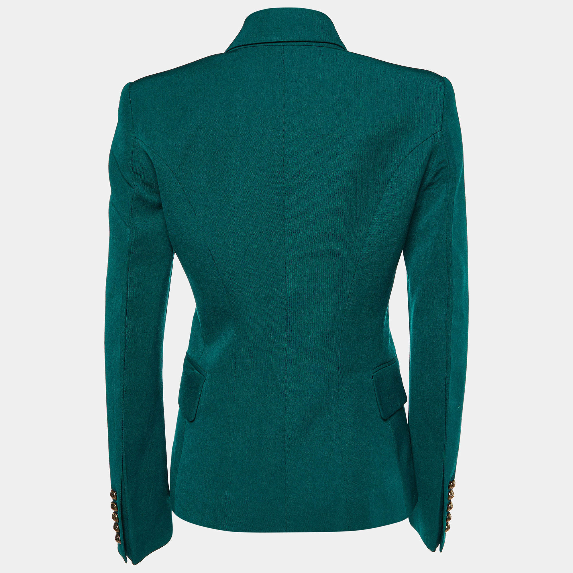 Balmain Green Wool Double Breasted Grain de Poudre Blazer S Balmain TLC