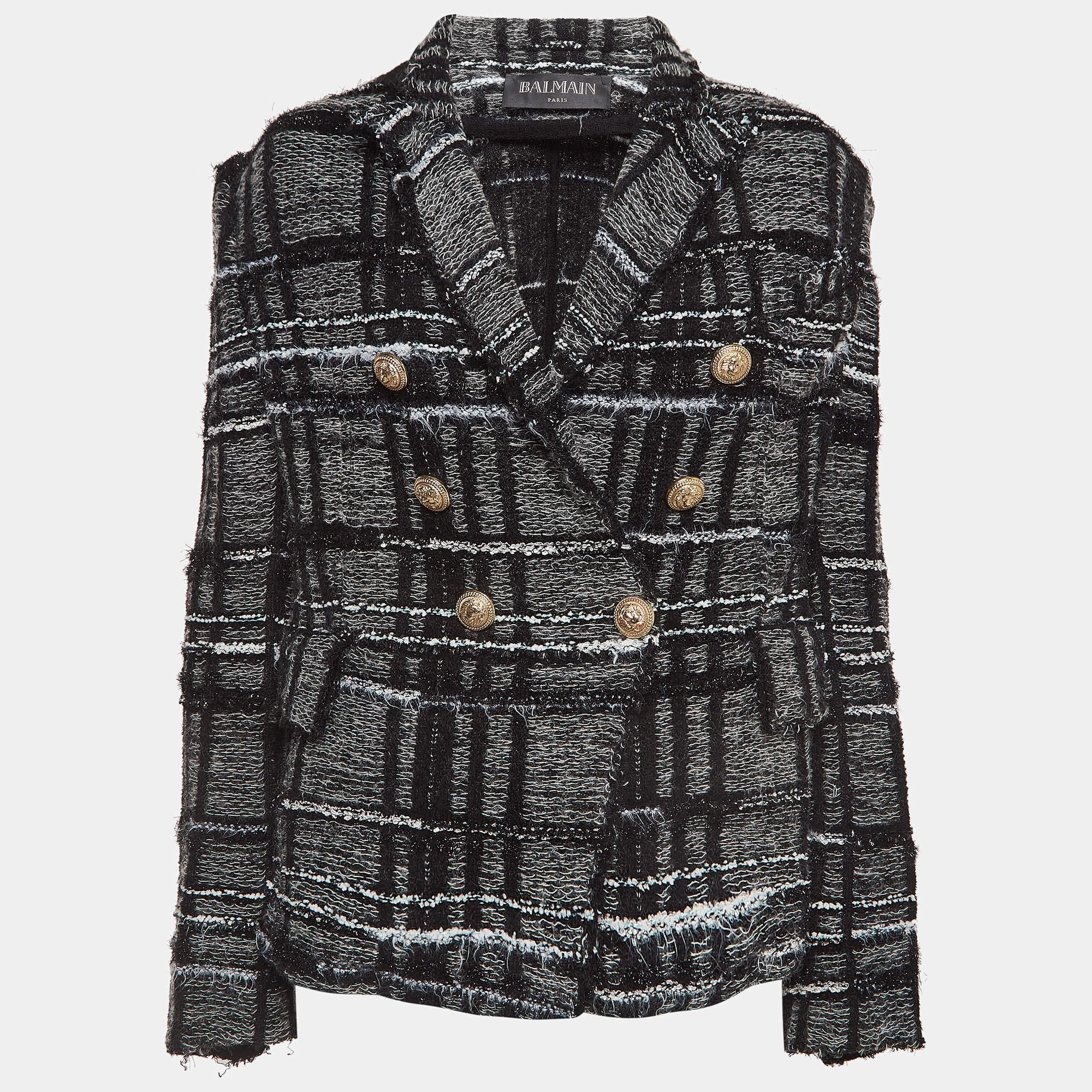 Balmain Monochrome Lurex Tweed Double Breasted Blazer M