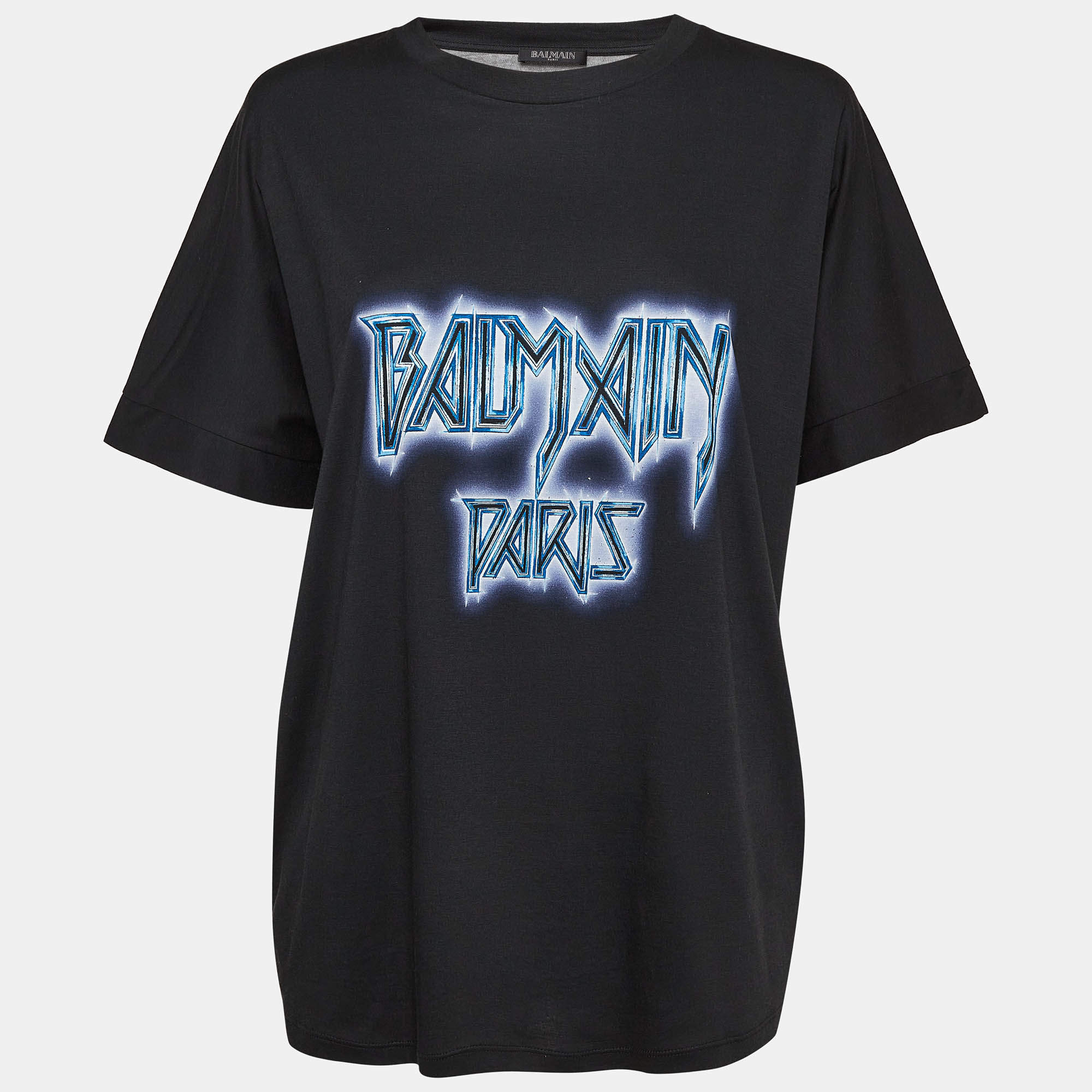 Balmain Black Printed Cotton Jersey T-Shirt M