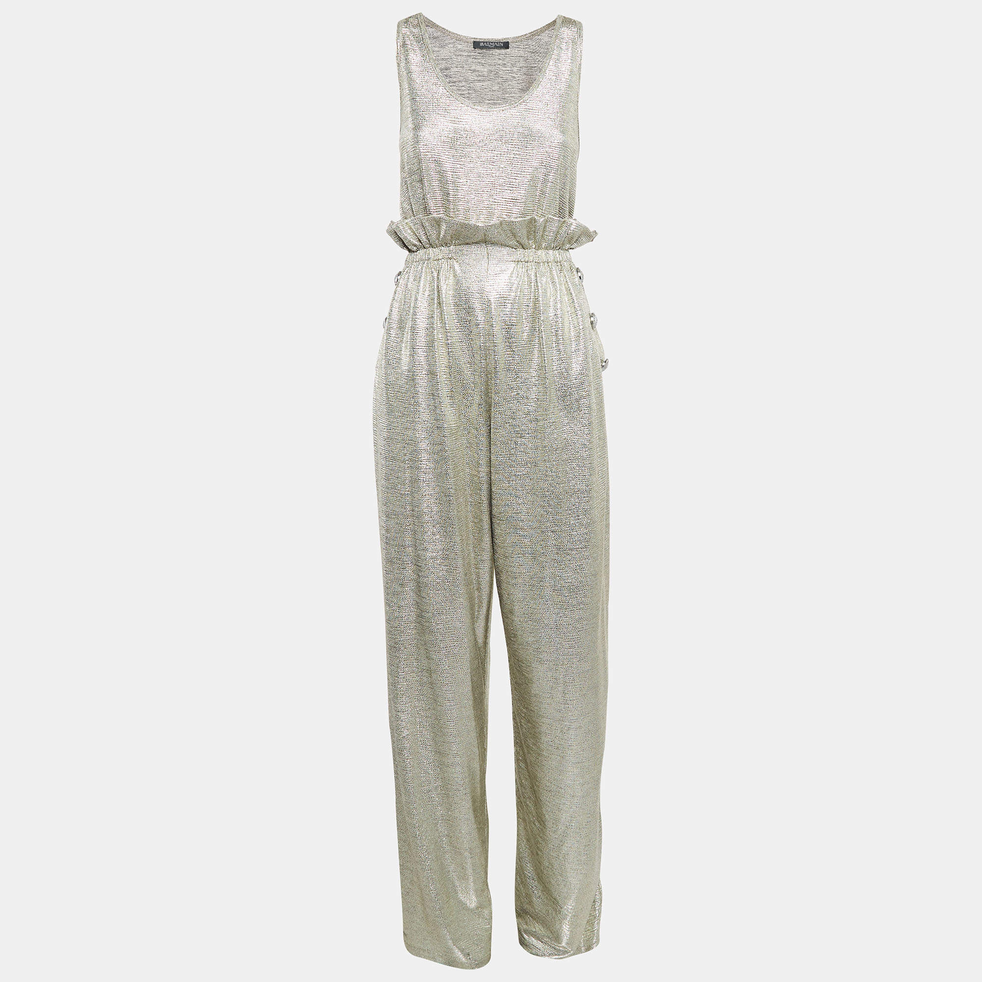 Balmain Metallic Jersey Pant & Top Set M