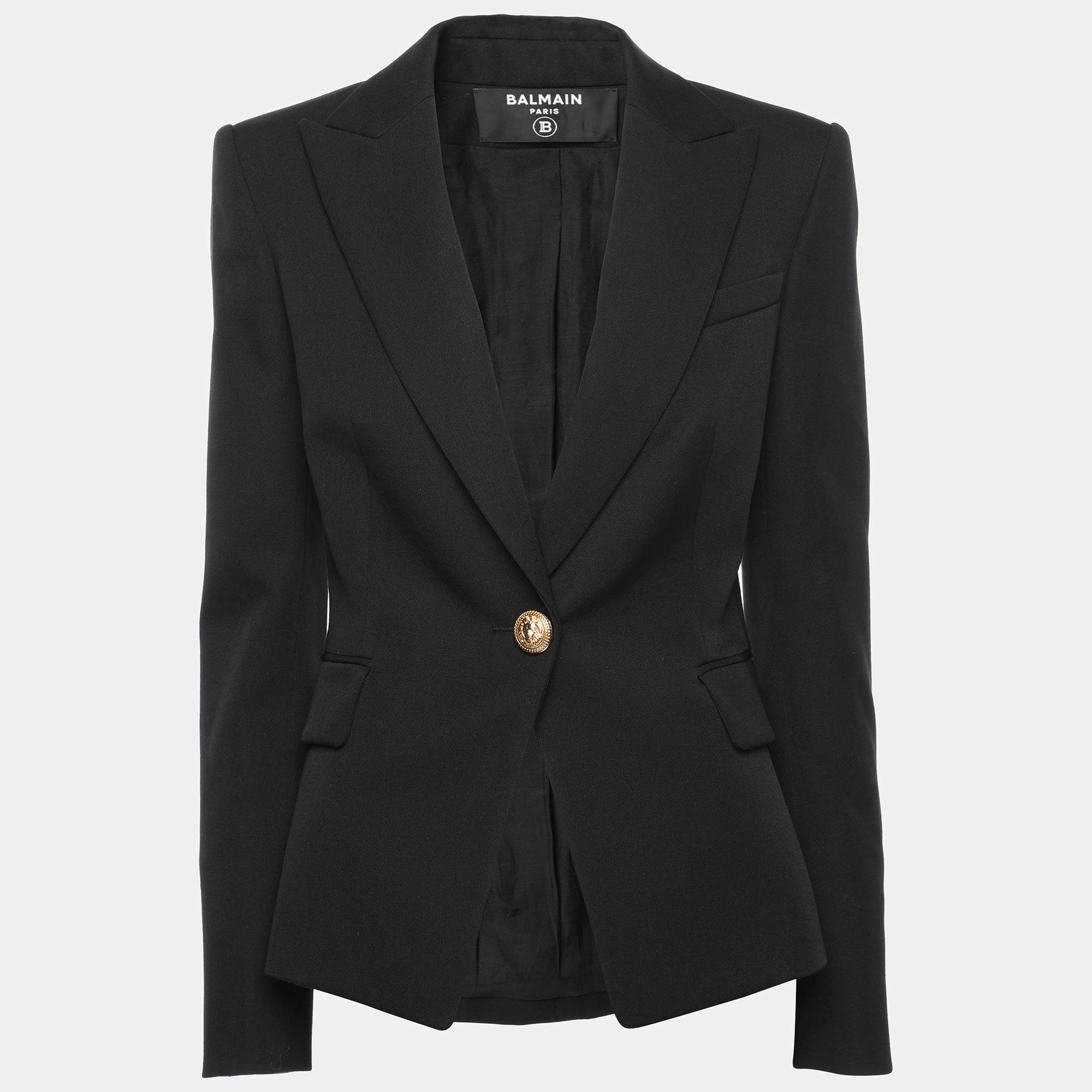 Pre Owned Balmain Black Wool One Buttoned Blazer XS