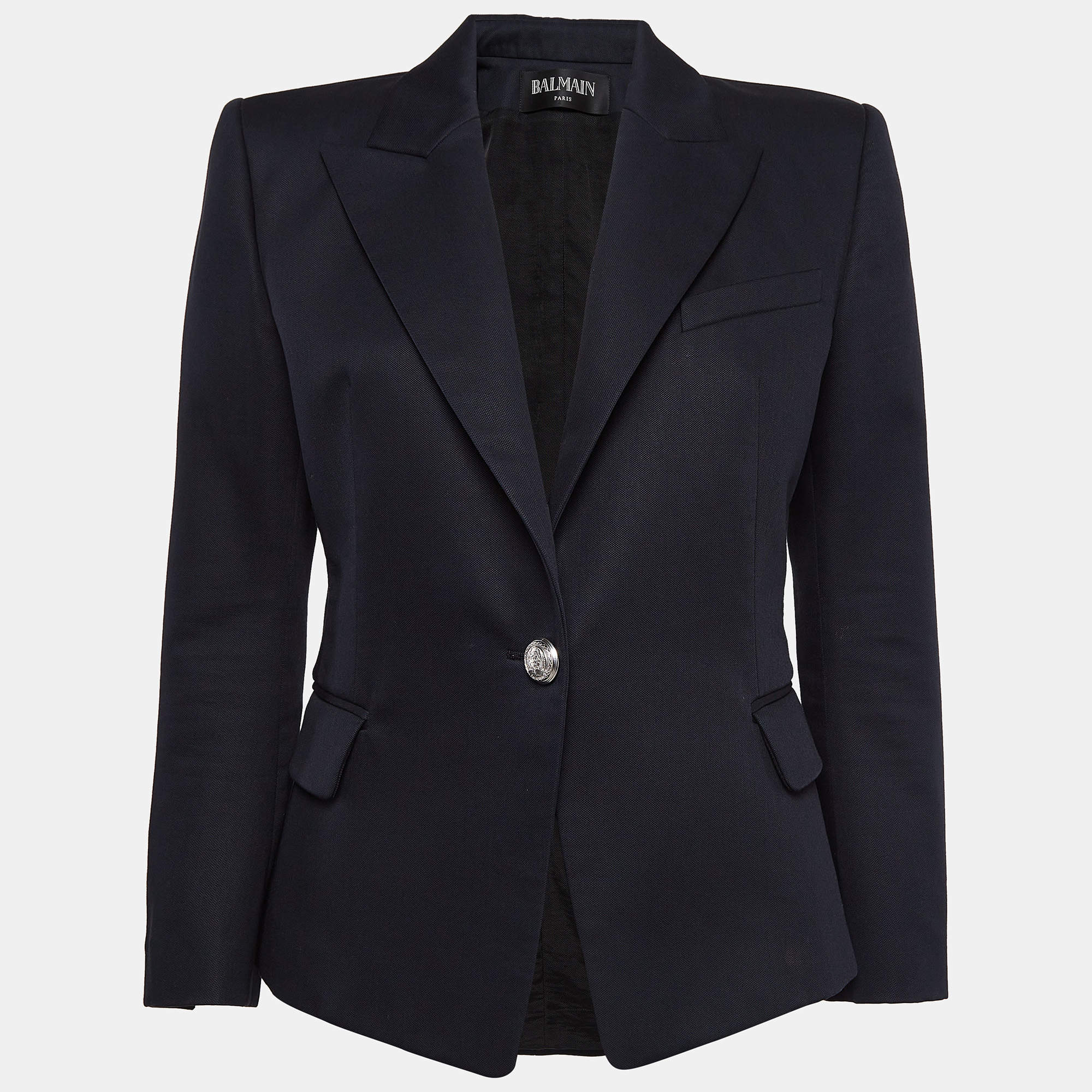 Pre Owned Balmain Navy Blue Cotton Single Breasted Blazer L
