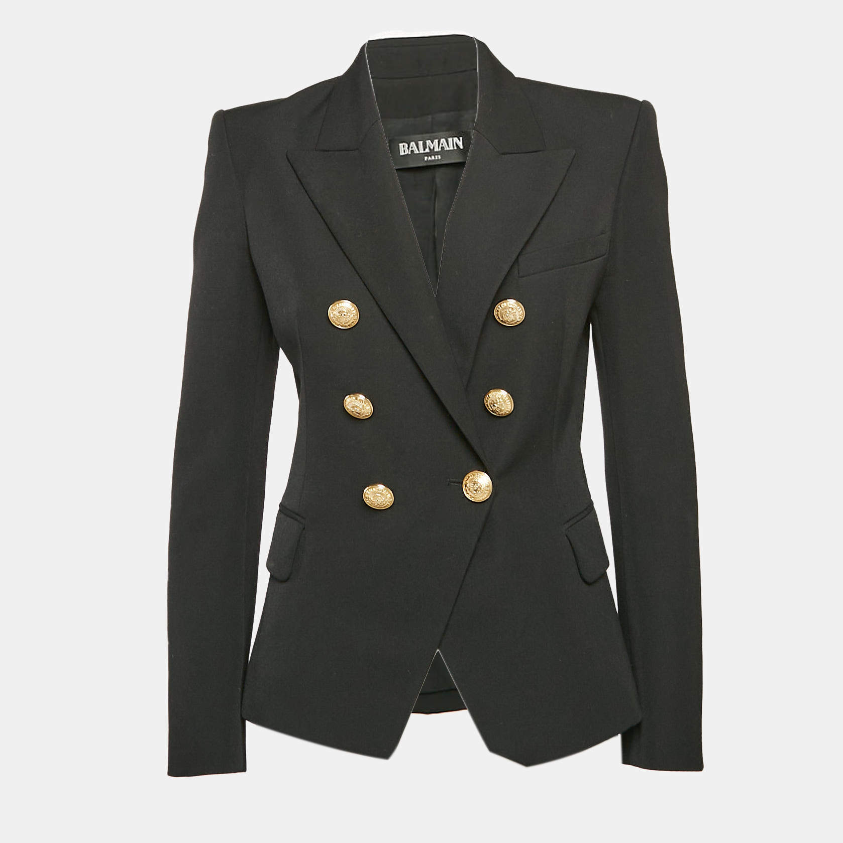 Pre Owned Balmain Black Wool Button Detail Double Breasted Blazer M