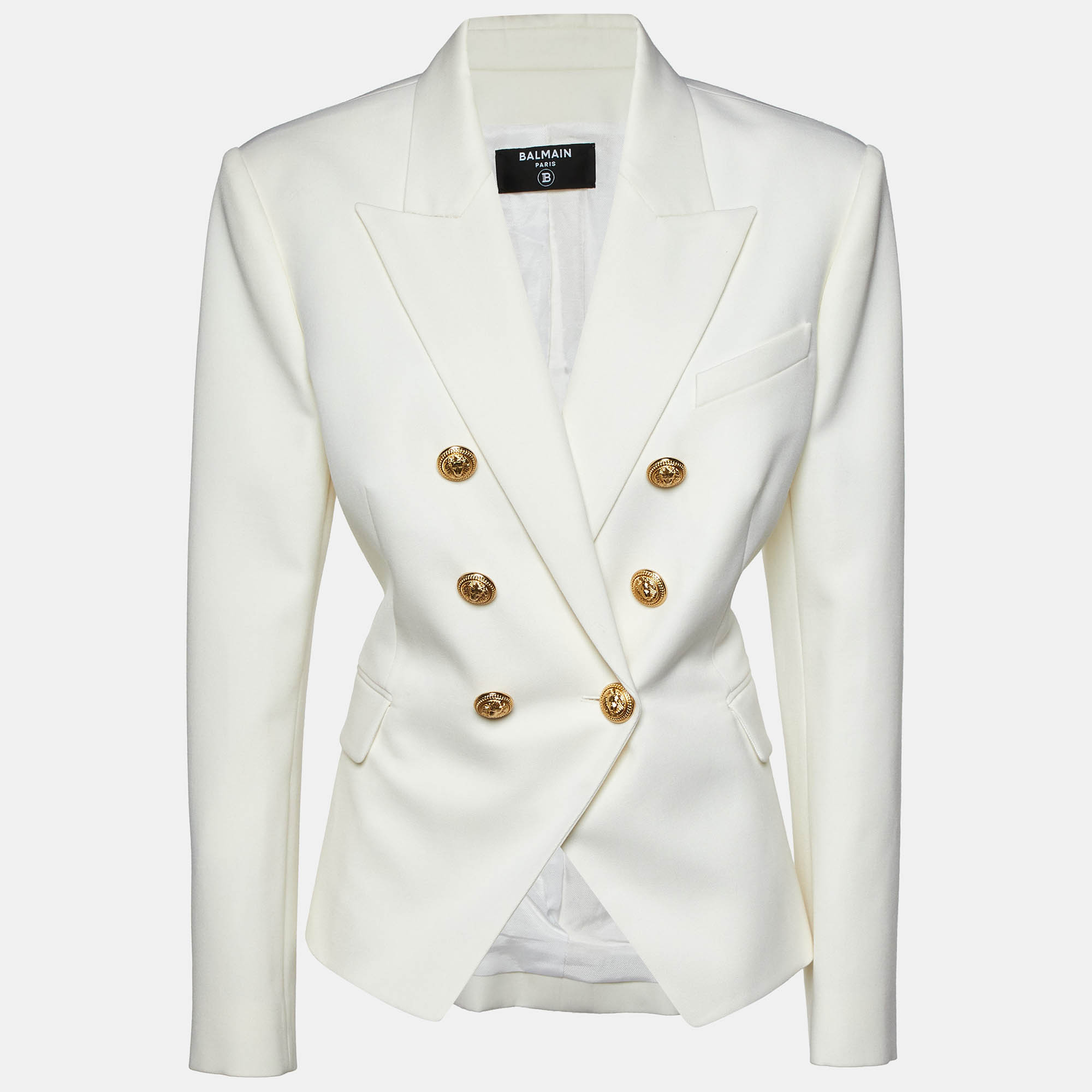 Pre Owned Balmain Ivory Wool Double Breasted Blazer XL