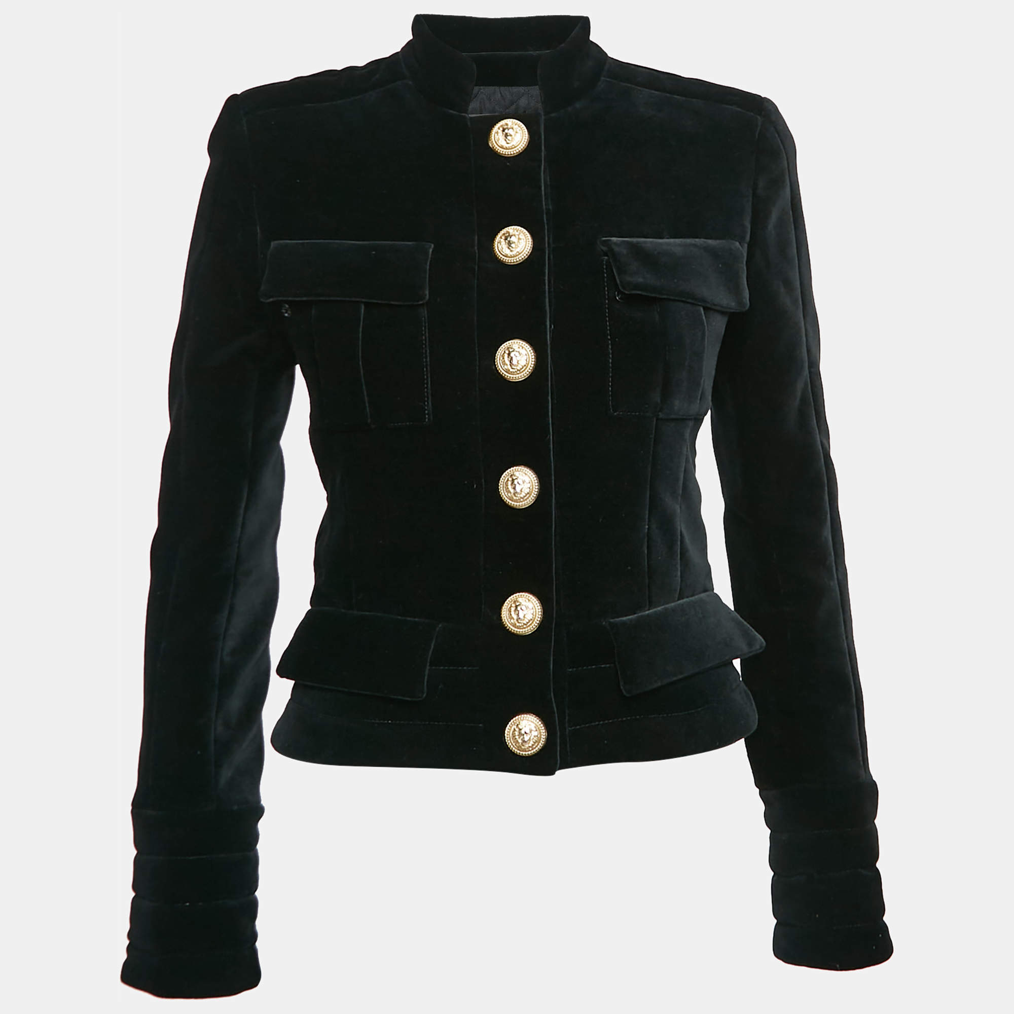 Balmain Black Velvet Button Detail Single Breasted Jacket S