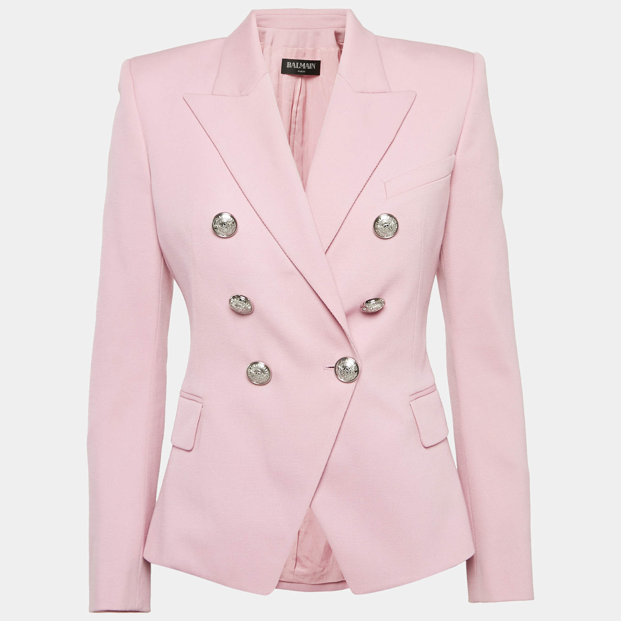 Pre Owned Balmain Pink Gabardine Double Breasted Blazer M