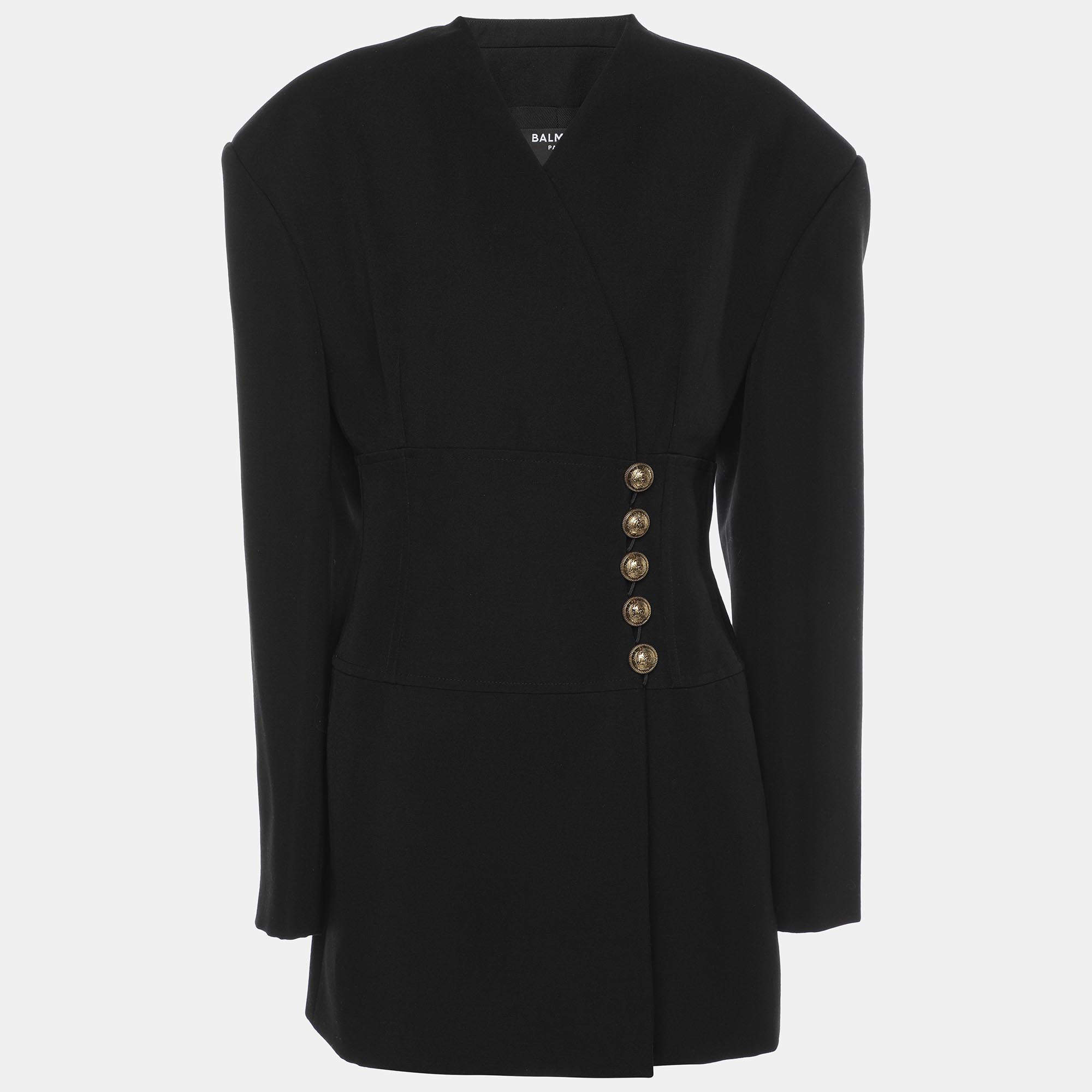 Balmain Black Wool Buttoned Front Blazer M