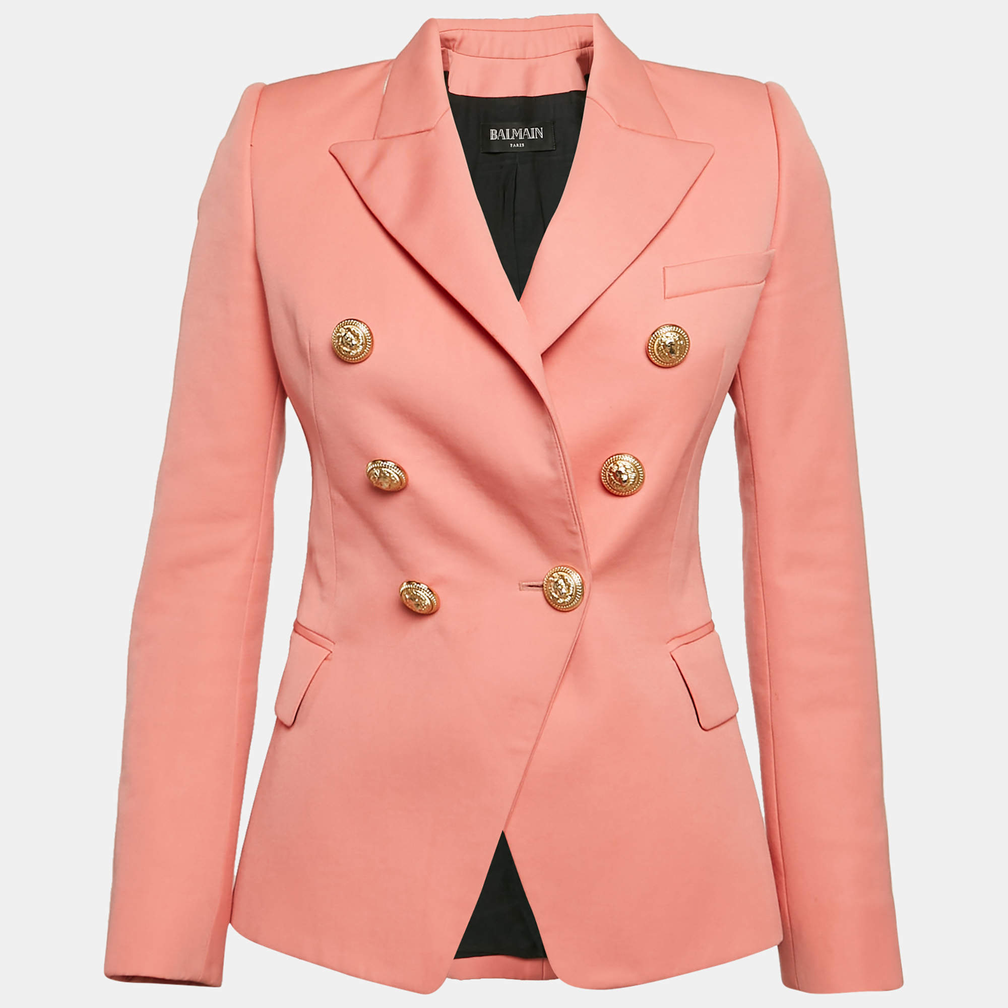 Pre Owned Balmain Peach Pink Wool Double Breasted Button Detail Blazer S
