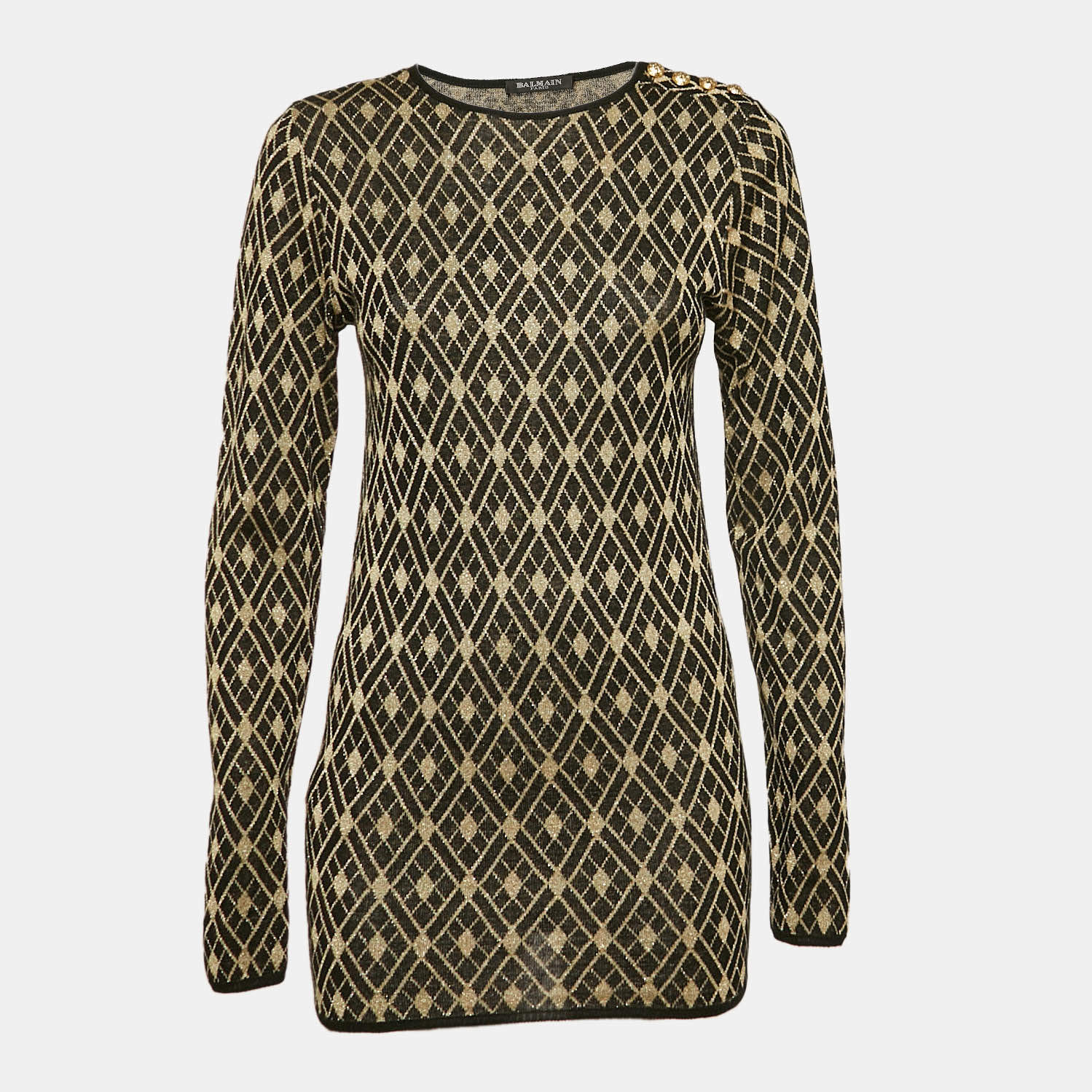 Balmain Black/Gold Patterned Lurex Knit Jumper M