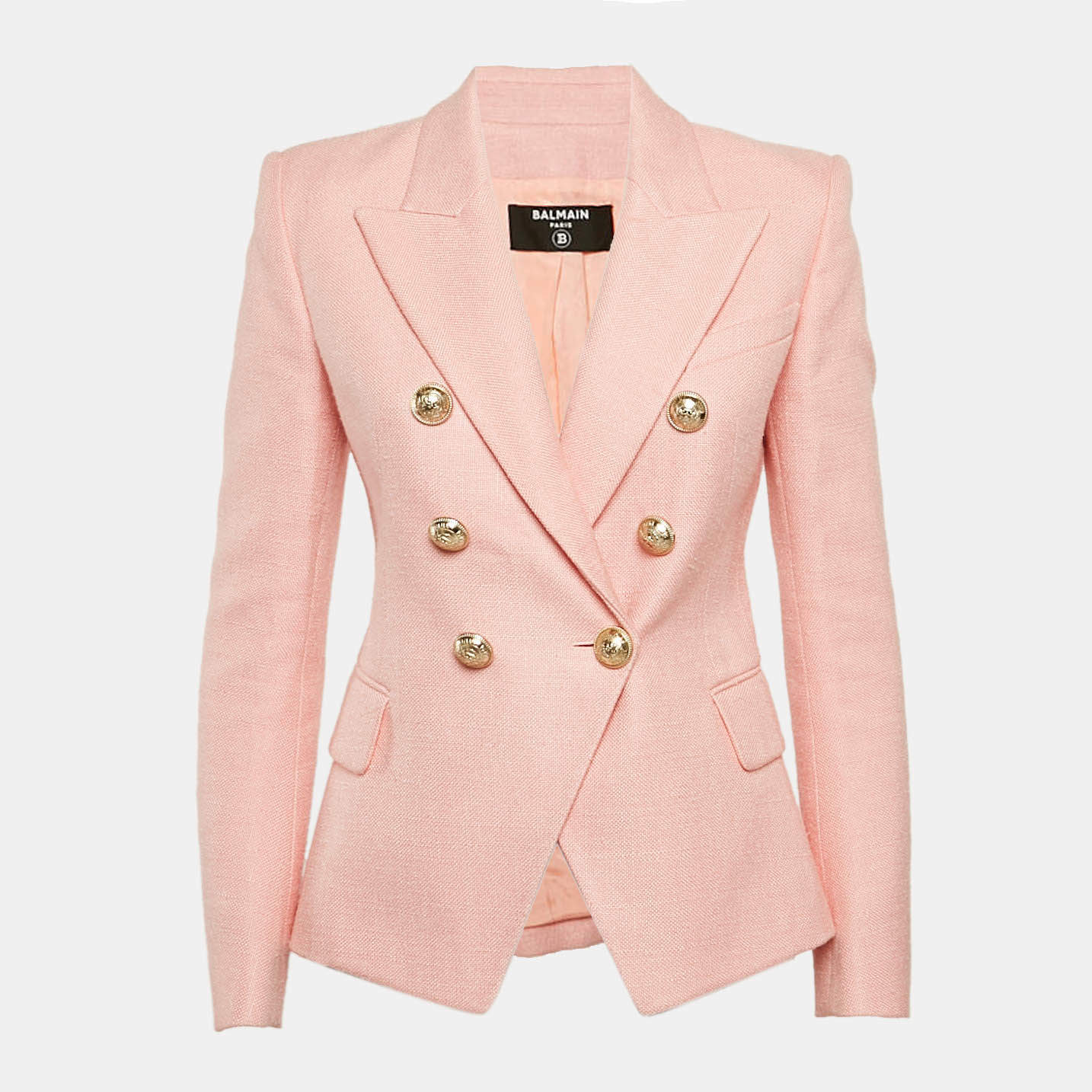 Pre Owned Balmain Pink Crepe Double Breasted Blazer S