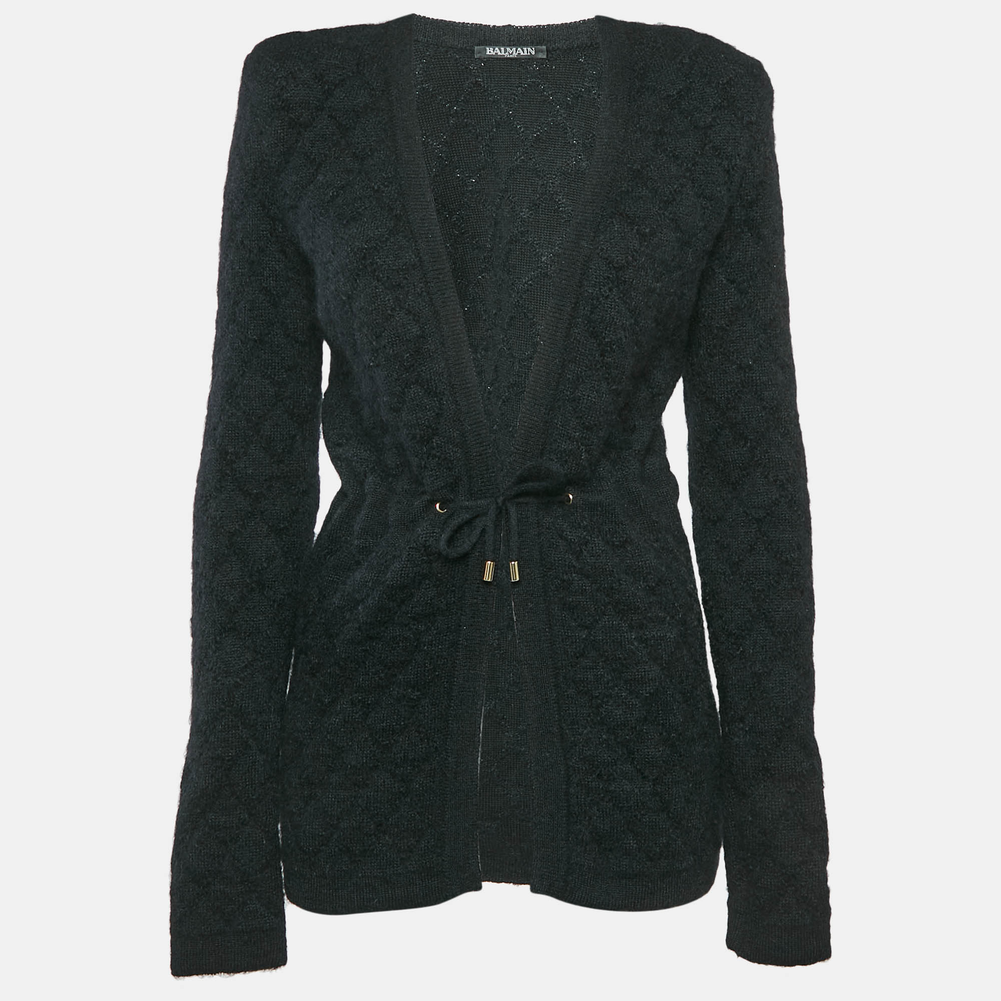 Balmain Black Patterned Wool Blend Cardigan S