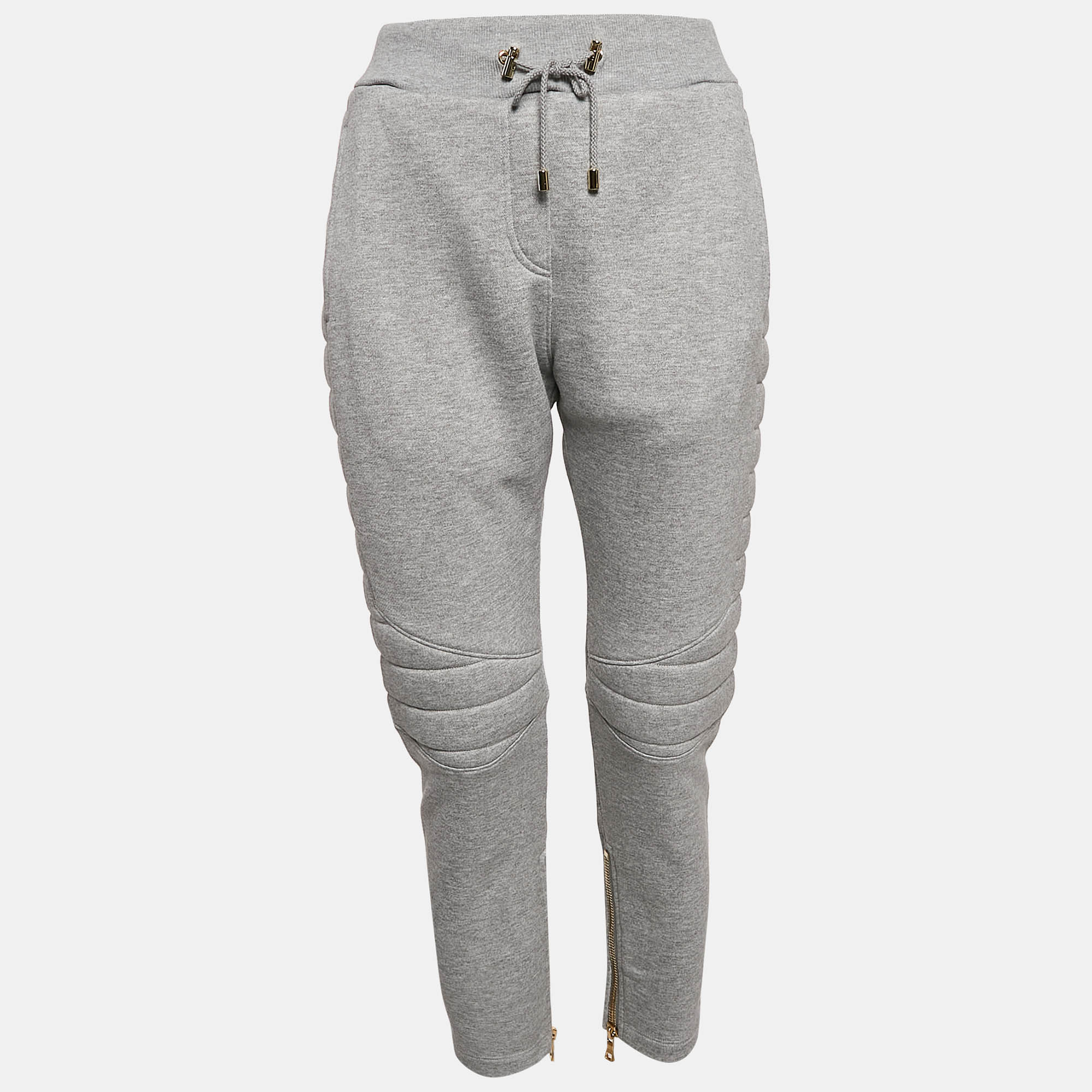 Balmain Grey Knit Zip and Puffer Detail Trackpants M