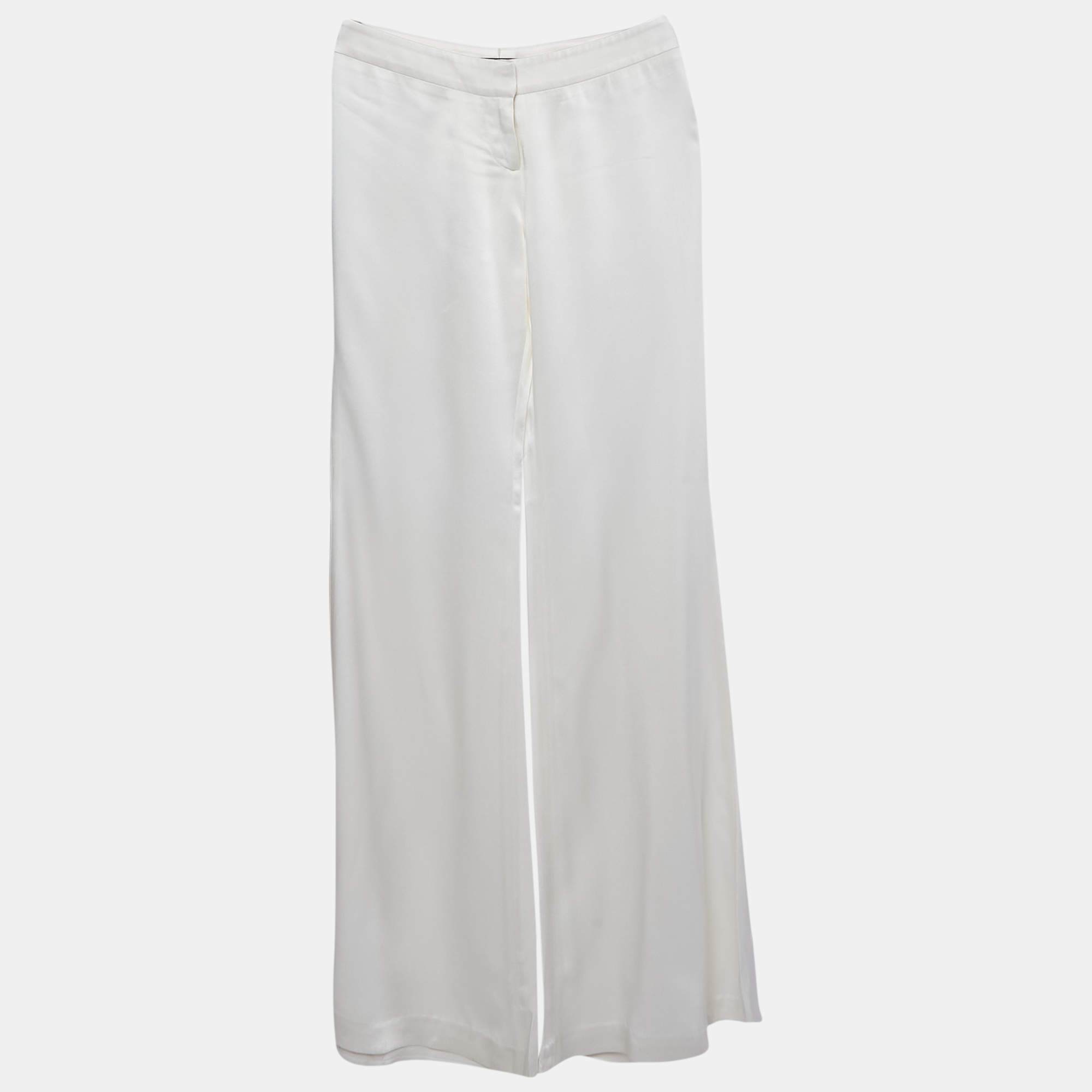 Balmain White Satin Flared High Rise Trousers M