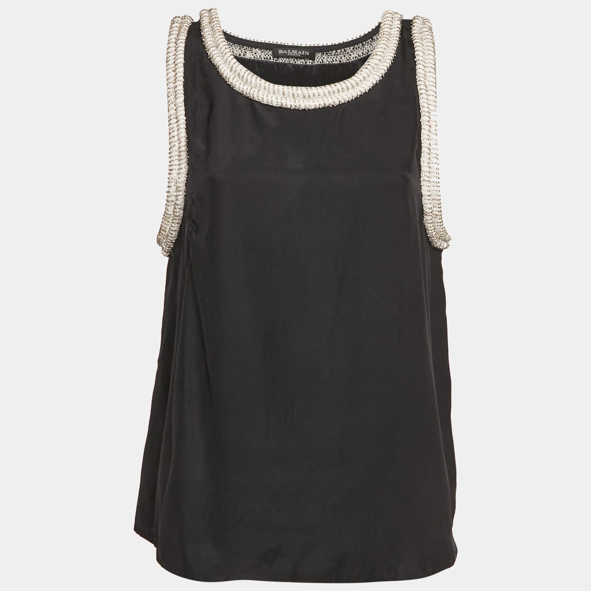 Balmain Black Silk Stud Embellish Detail Tank Top L