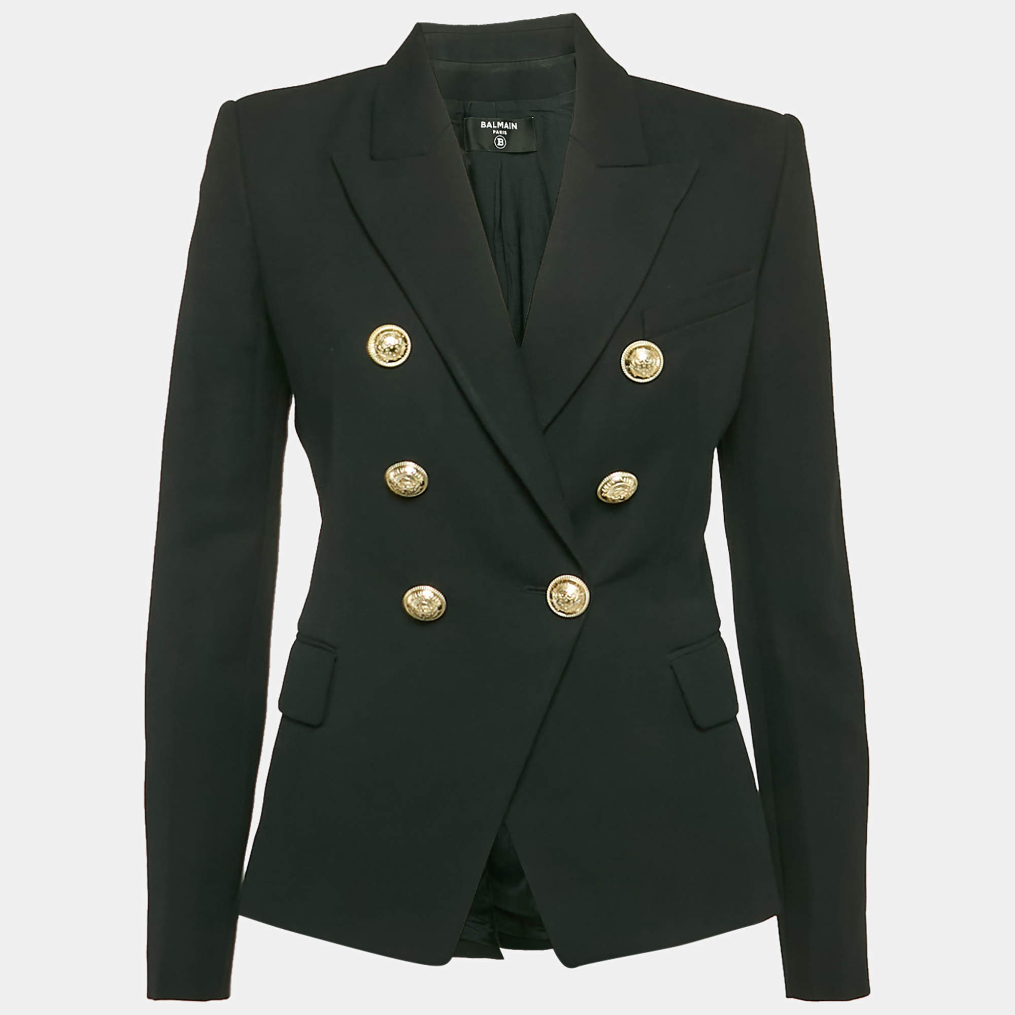 Balmain Black Cotton Button Detail Blazer M