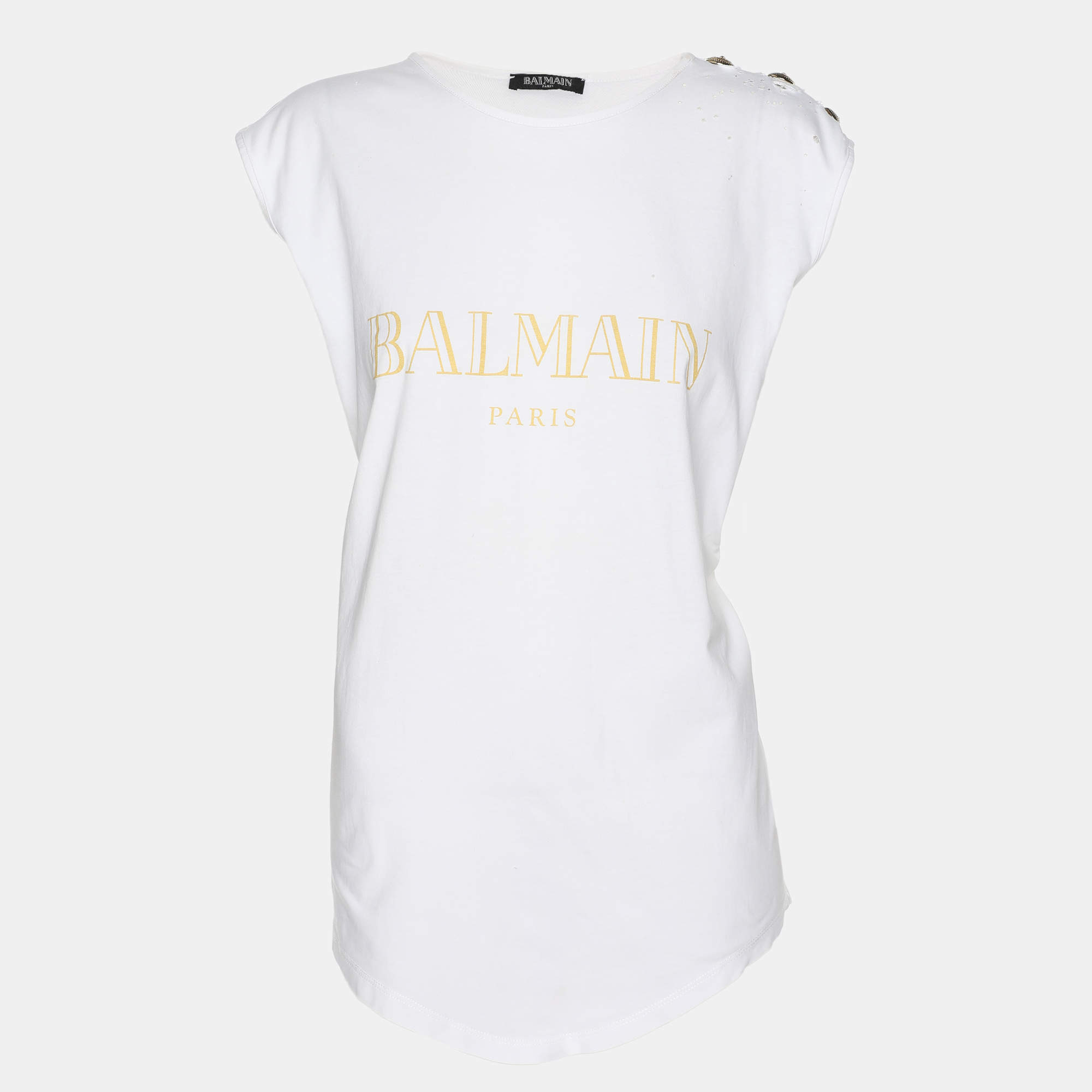 Balmain White Logo Printed Cotton Knit Sleeveless Tank Top L