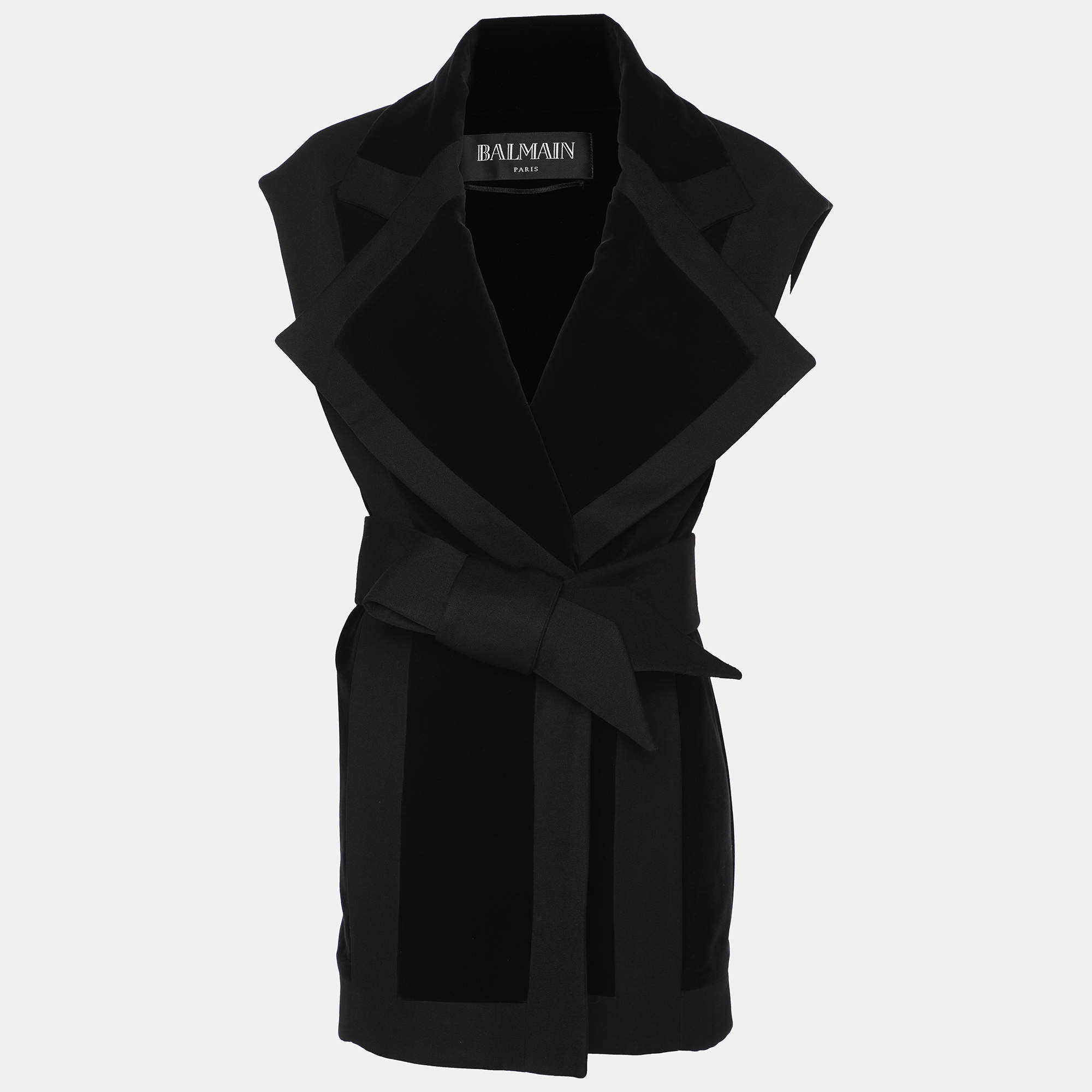 Balmain Black Velvet Wool Waist Belt Jacket M